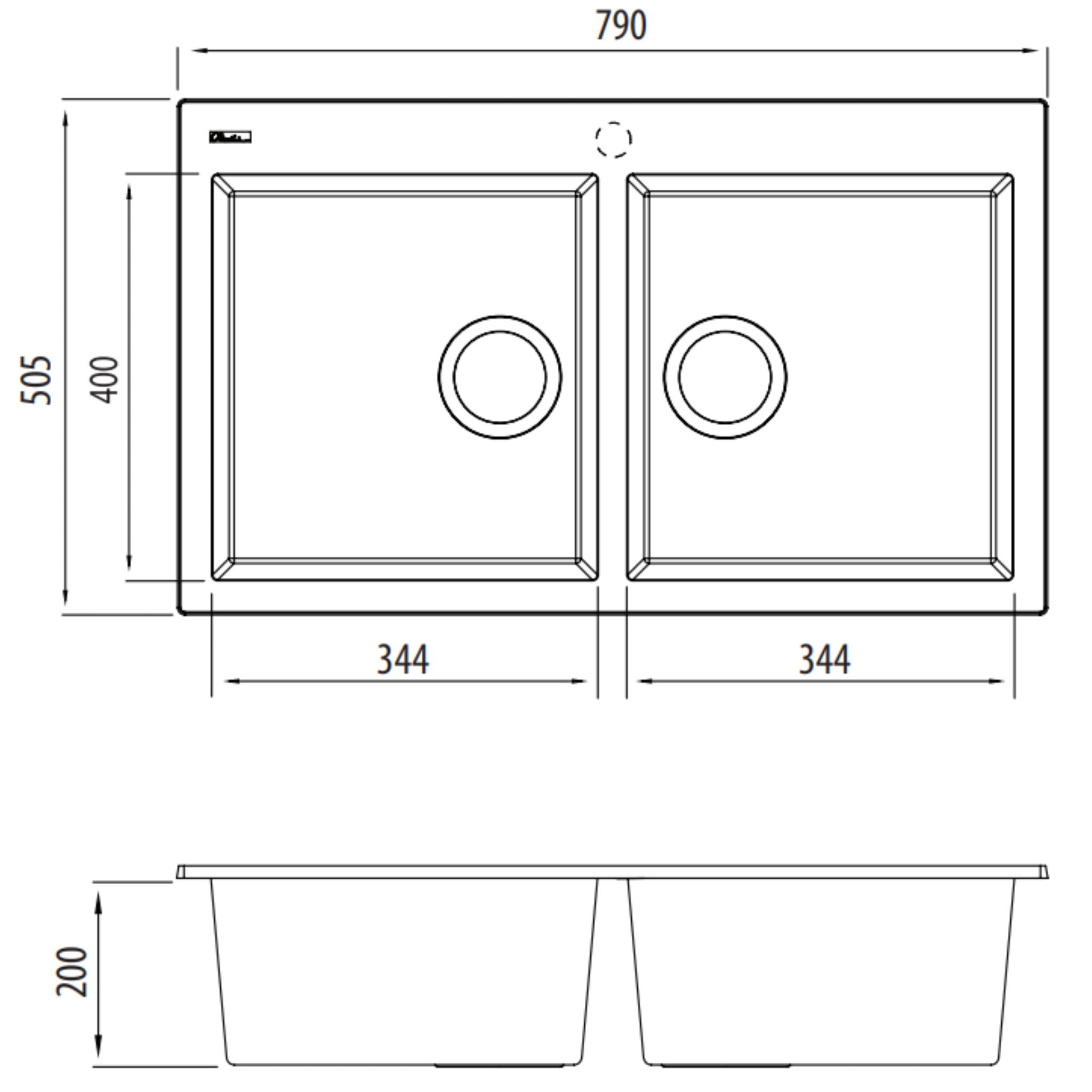 OLIVERI SANTORINI PICCOLO DOUBLE BOWL TOPMOUNT KITCHEN SINK WITH TAPHOLE WHITE 790MM