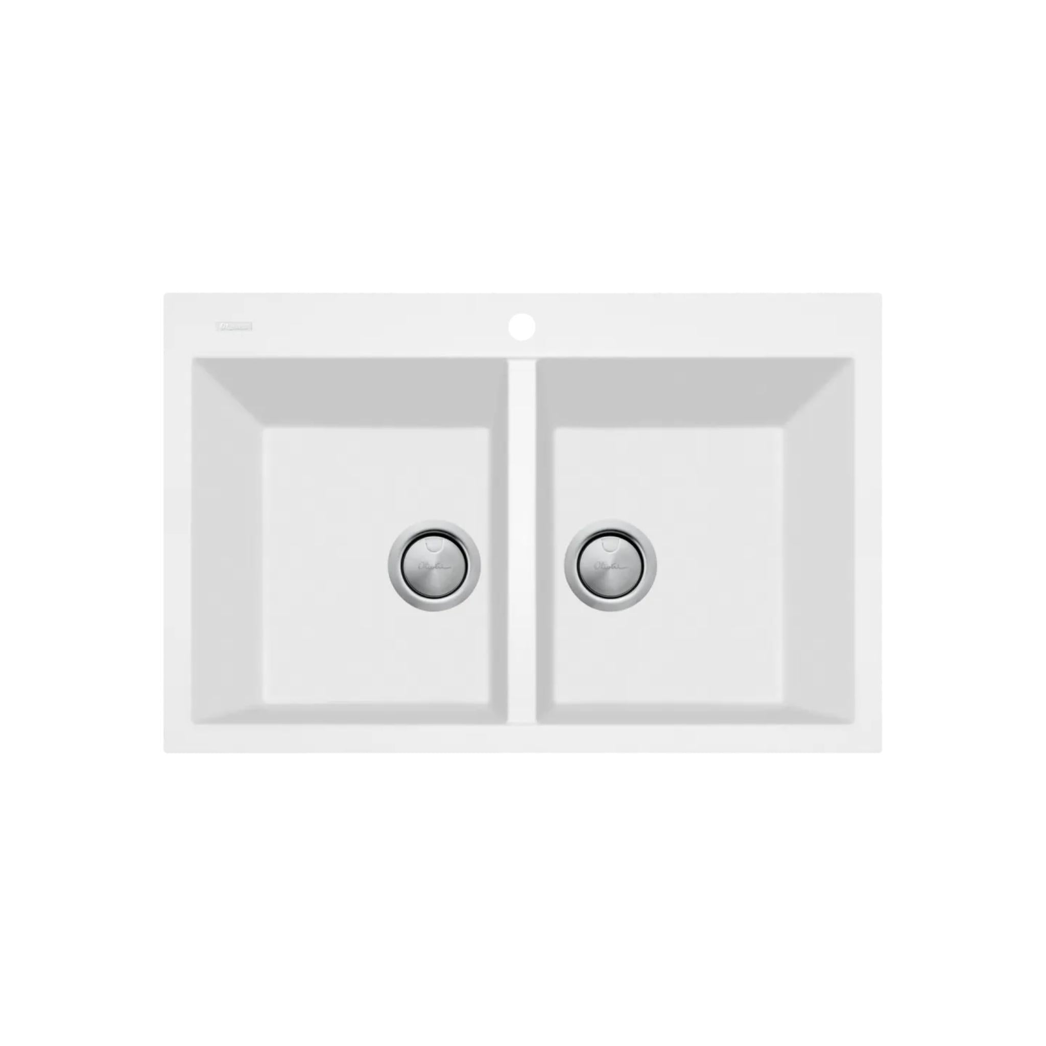 OLIVERI SANTORINI PICCOLO DOUBLE BOWL TOPMOUNT KITCHEN SINK WITH TAPHOLE WHITE 790MM