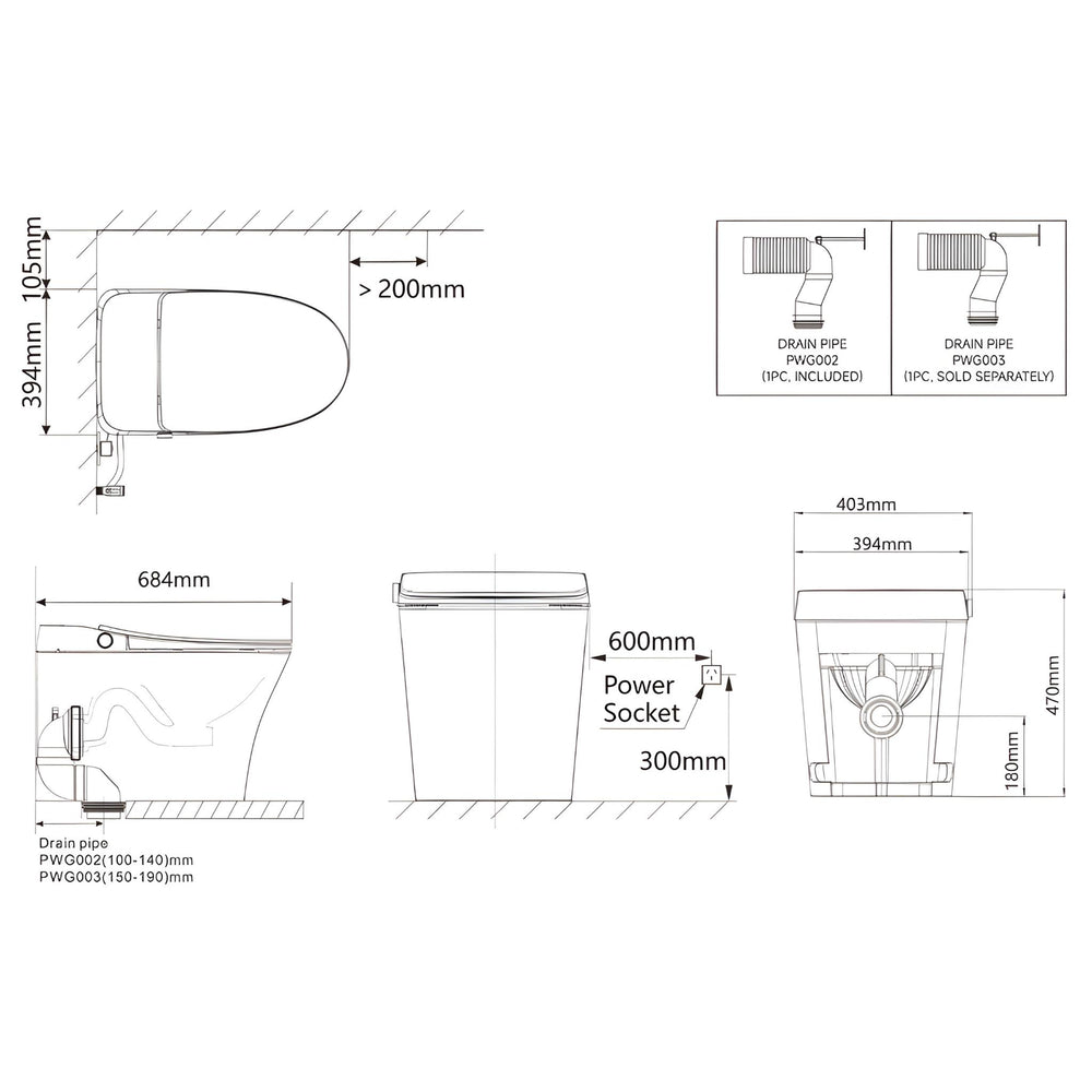 LAFEME NEOVANTA CISTERNLESS SMART TOILET WITH WIRELESS REMOTE GLOSS WHITE