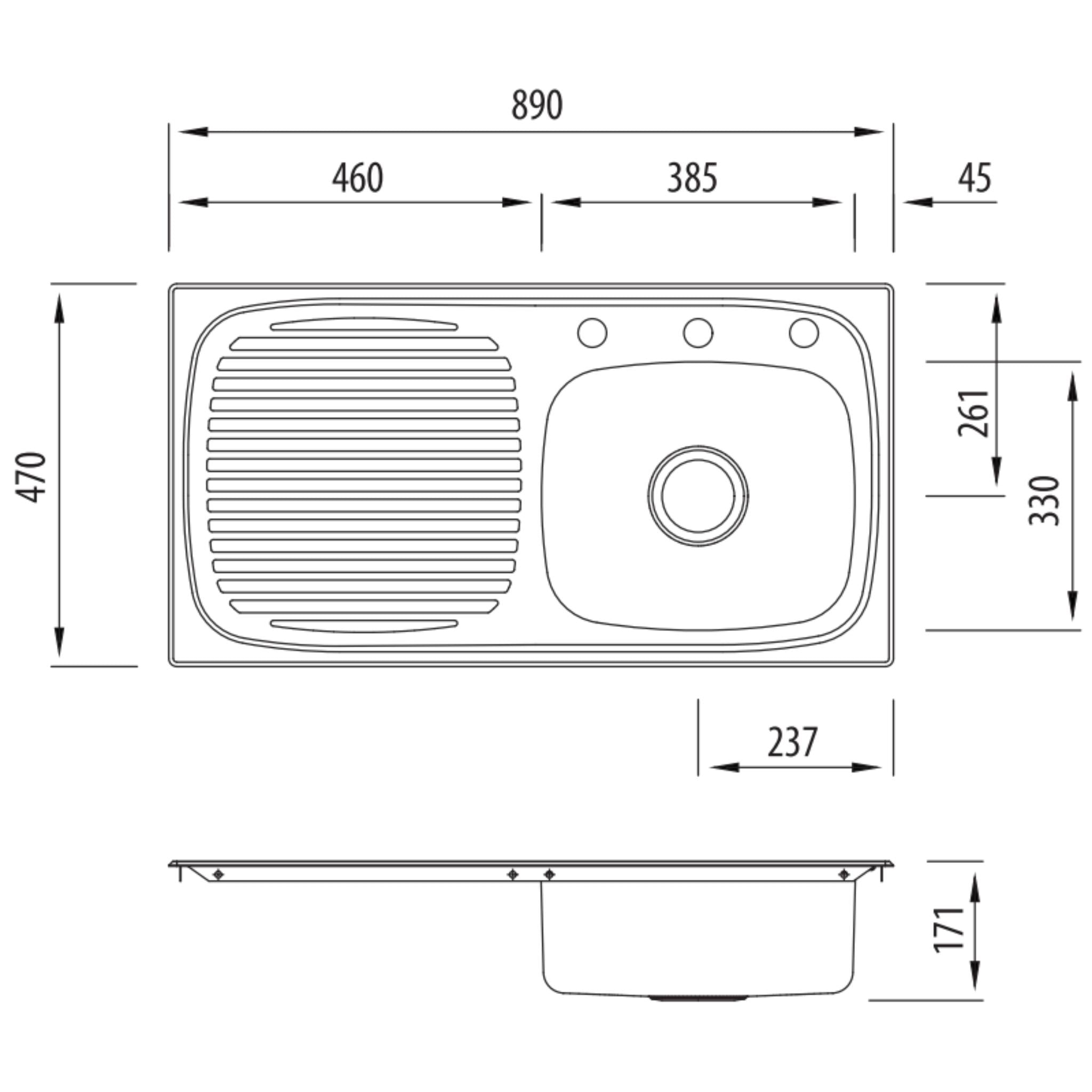 OLIVERI ULTRAFORM SINGLE BOWL TOPMOUNT ALFRESCO AND KITCHEN SINK WITH DRAINER STAINLESS STEEL 890MM