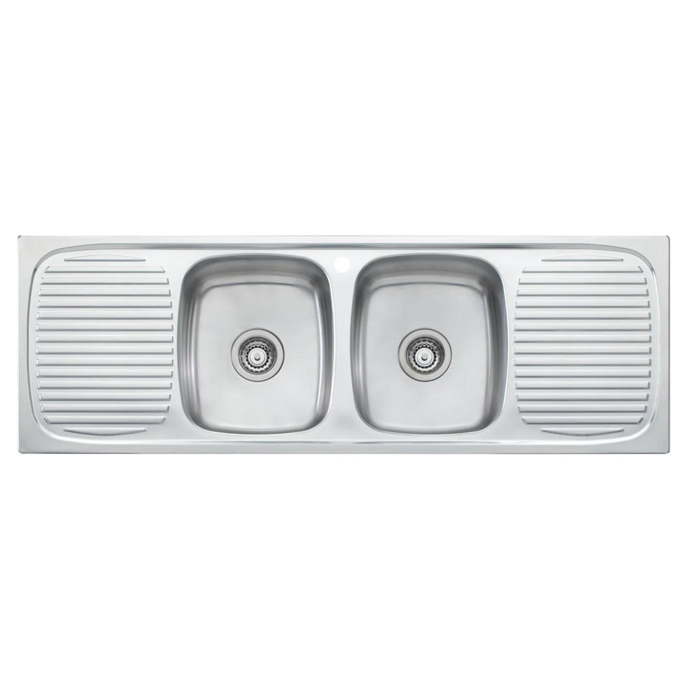 OLIVERI ULTRAFORM DOUBLE BOWL TOPMOUNT KITCHEN SINK WITH DOUBLE DRAINER STAINLESS STEEL 1385MM