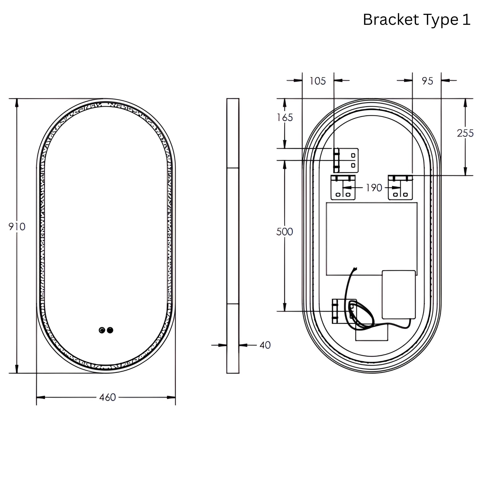 REMER GATSBY OVAL FRAMED LED MIRROR W/ DEMISTER & PORTABLE MAGNIFIER CUSTOM COLOURS 450X900MM