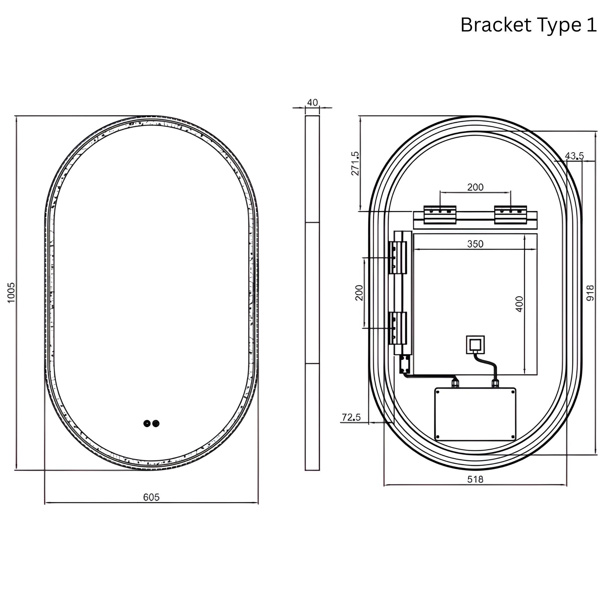REMER GATSBY OVAL FRAMED LED MIRROR WITH DEMISTER CUSTOM COLOURS 600X1000MM
