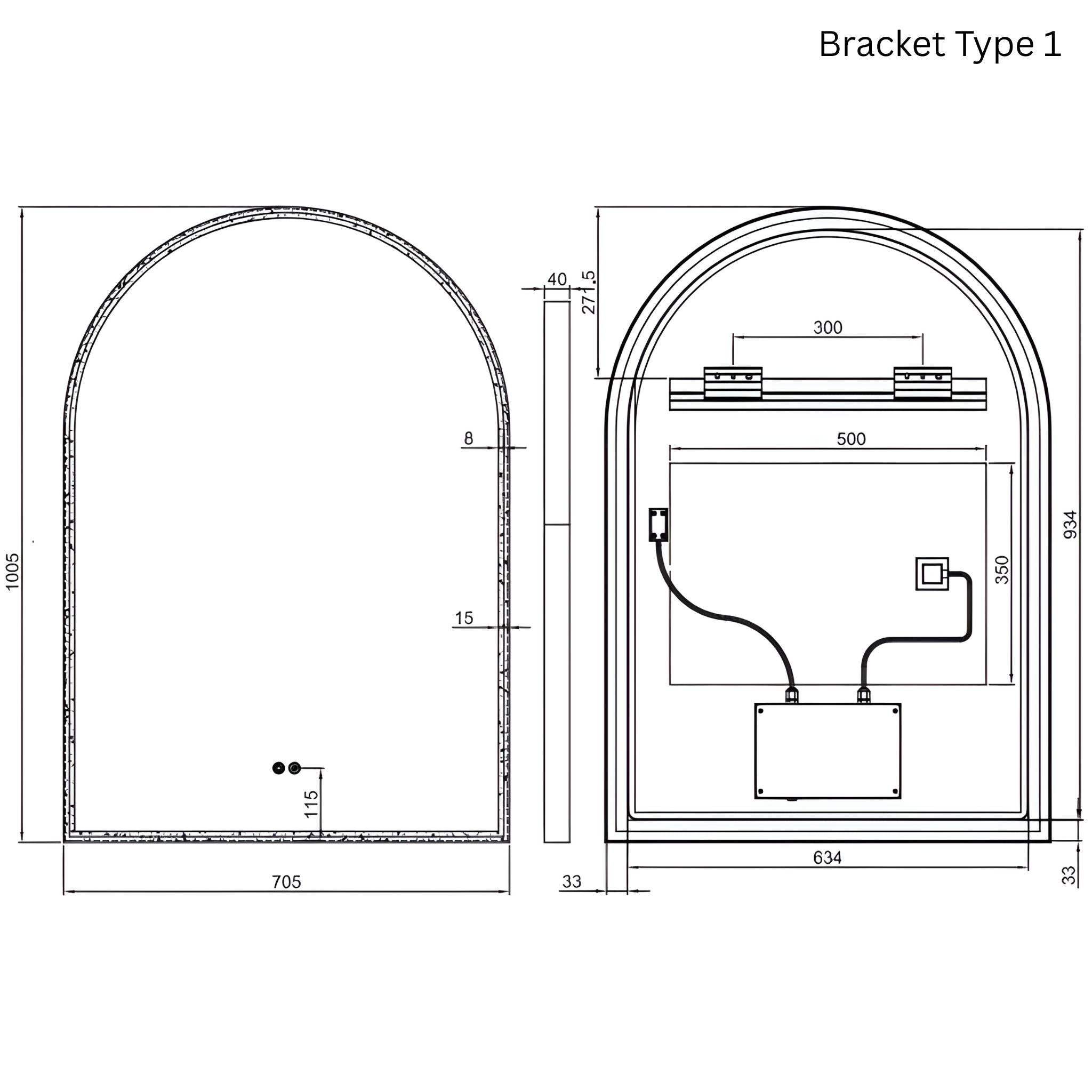 REMER ARCH FRAMED LED MIRROR W/ DEMISTER CUSTOM COLOURS 700X1000MM