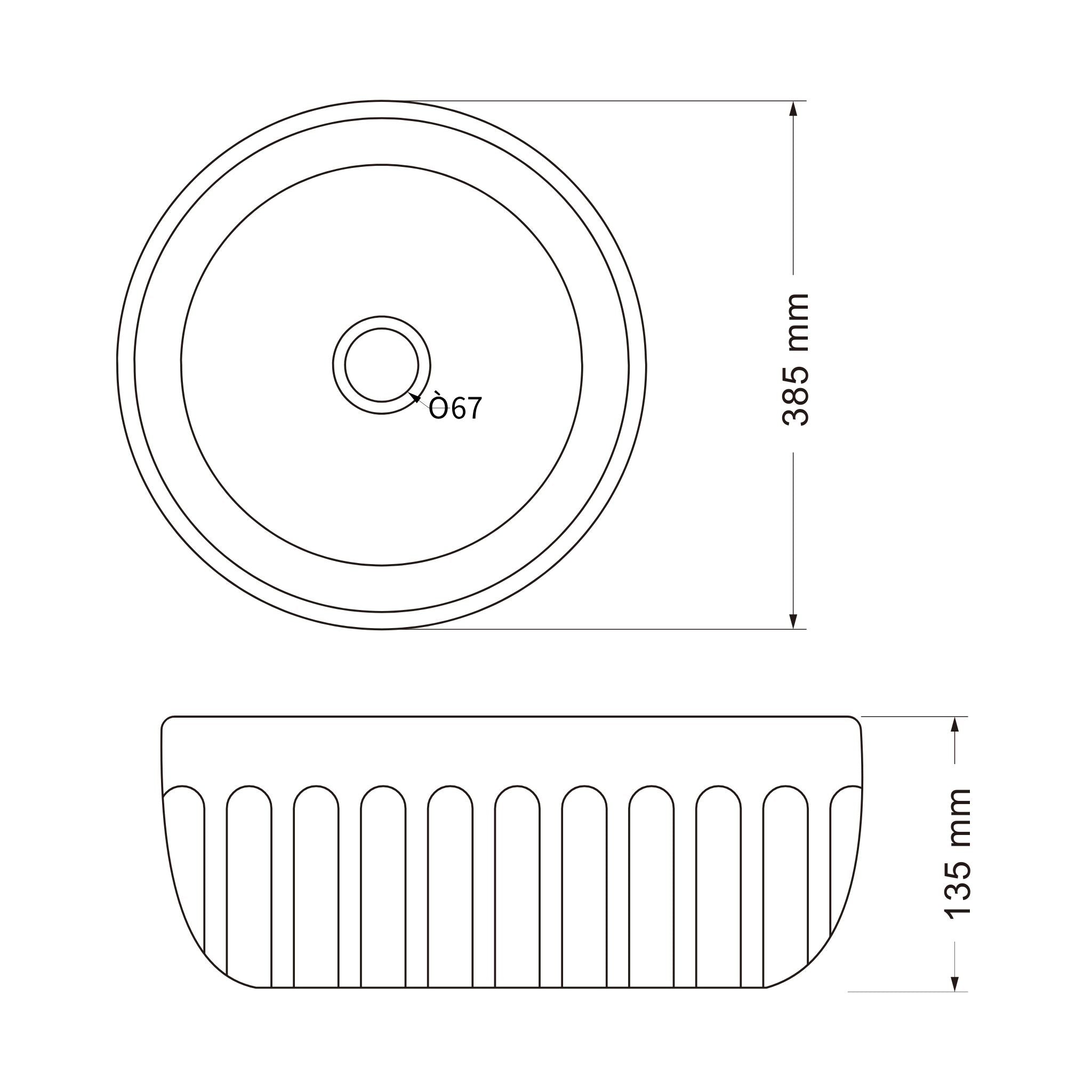INFINITY ABOVE COUNTER CERAMIC BASIN GLOSS WHITE 385MM