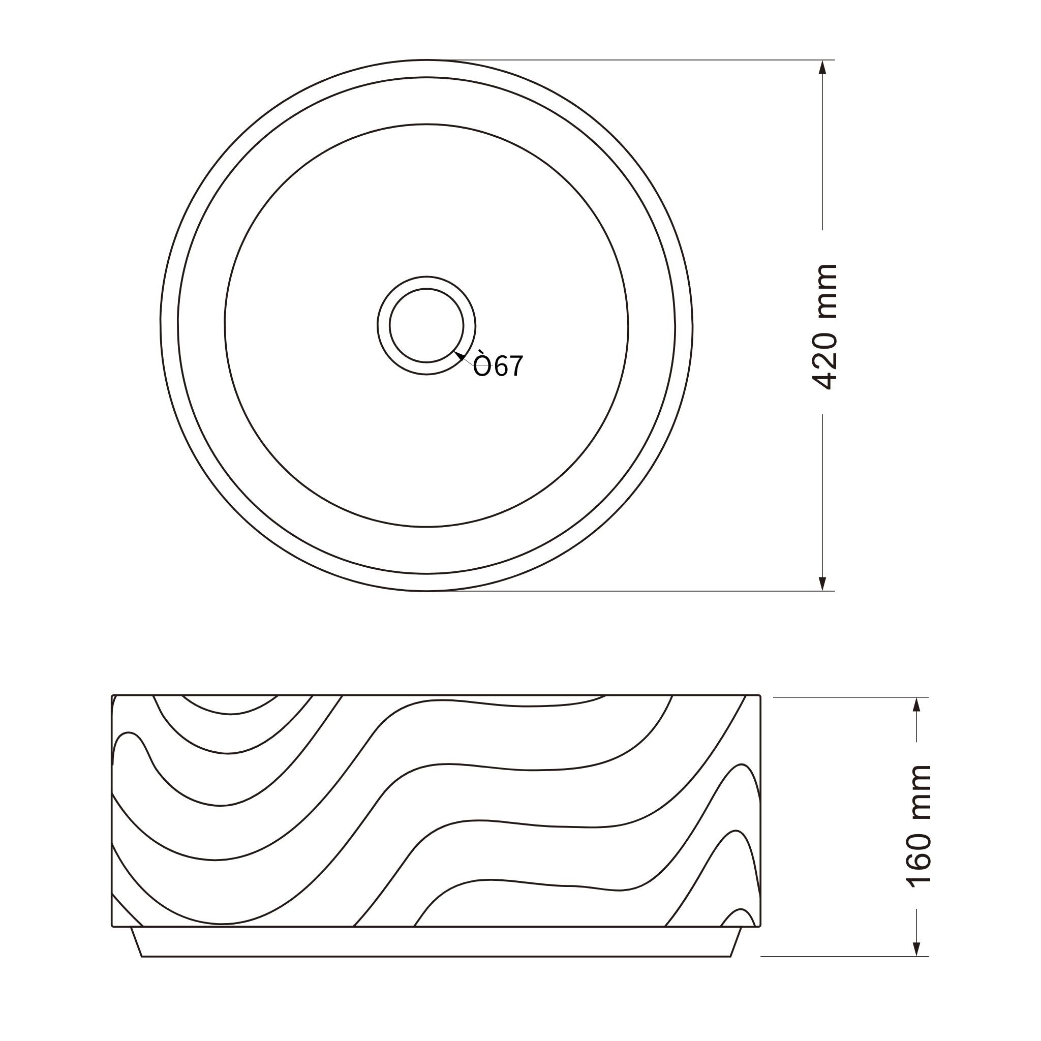 INFINITY ABOVE COUNTER CERAMIC BASIN GLOSS WHITE 420MM