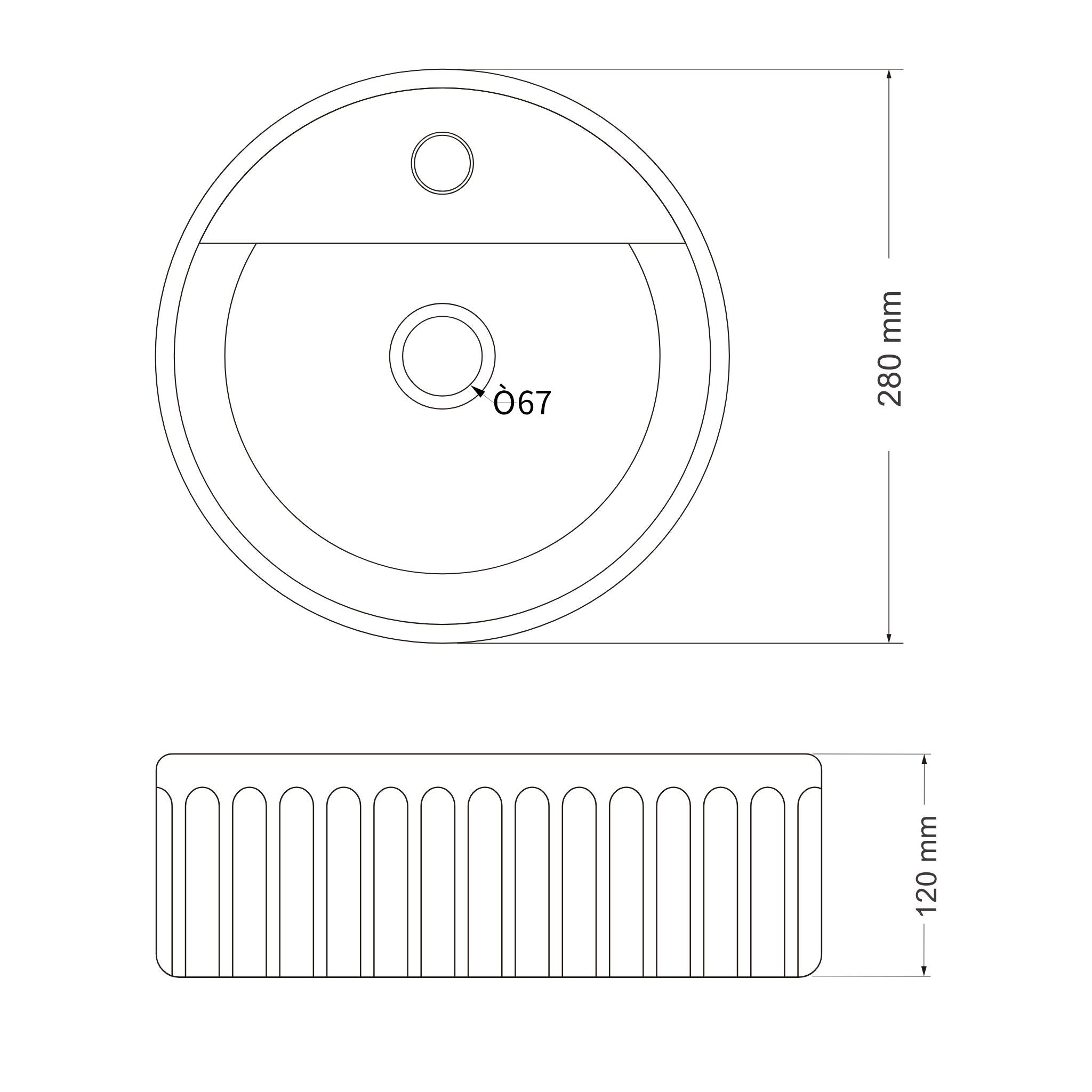INFINITY ABOVE COUNTER CERAMIC BASIN GLOSS WHITE 280MM