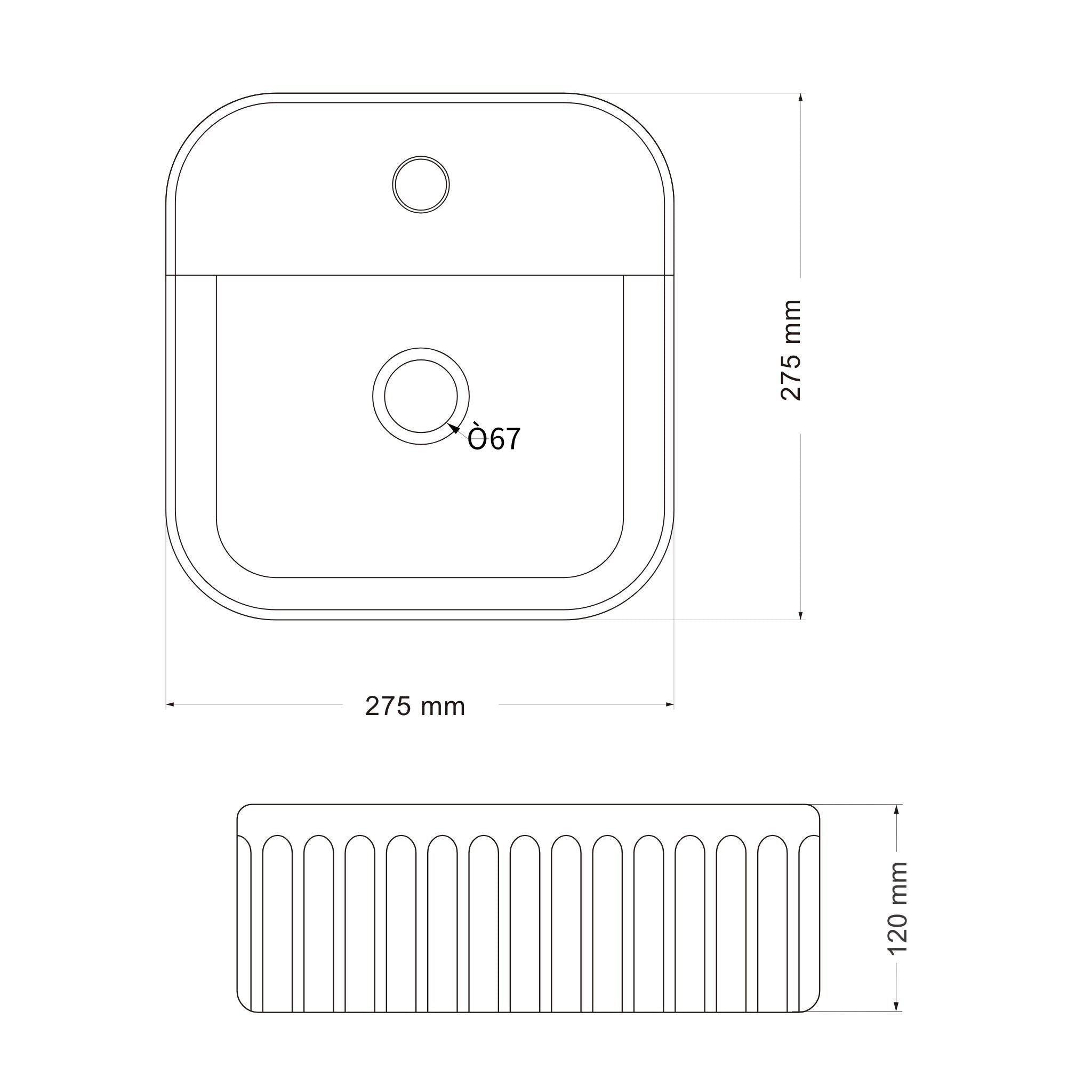 INFINITY ABOVE COUNTER CERAMIC BASIN GLOSS WHITE 275MM