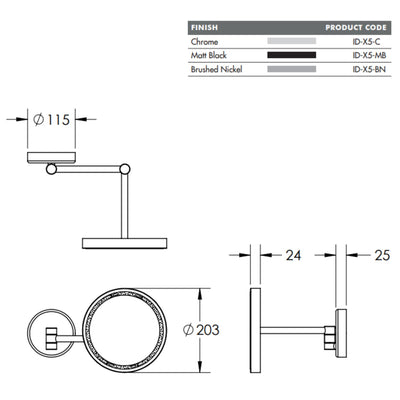 REMER ILLUSION ROUND LED MAGNIFYING MIRROR WITH ADJUSTABLE SWIVEL ARM CHROME 203X203MM