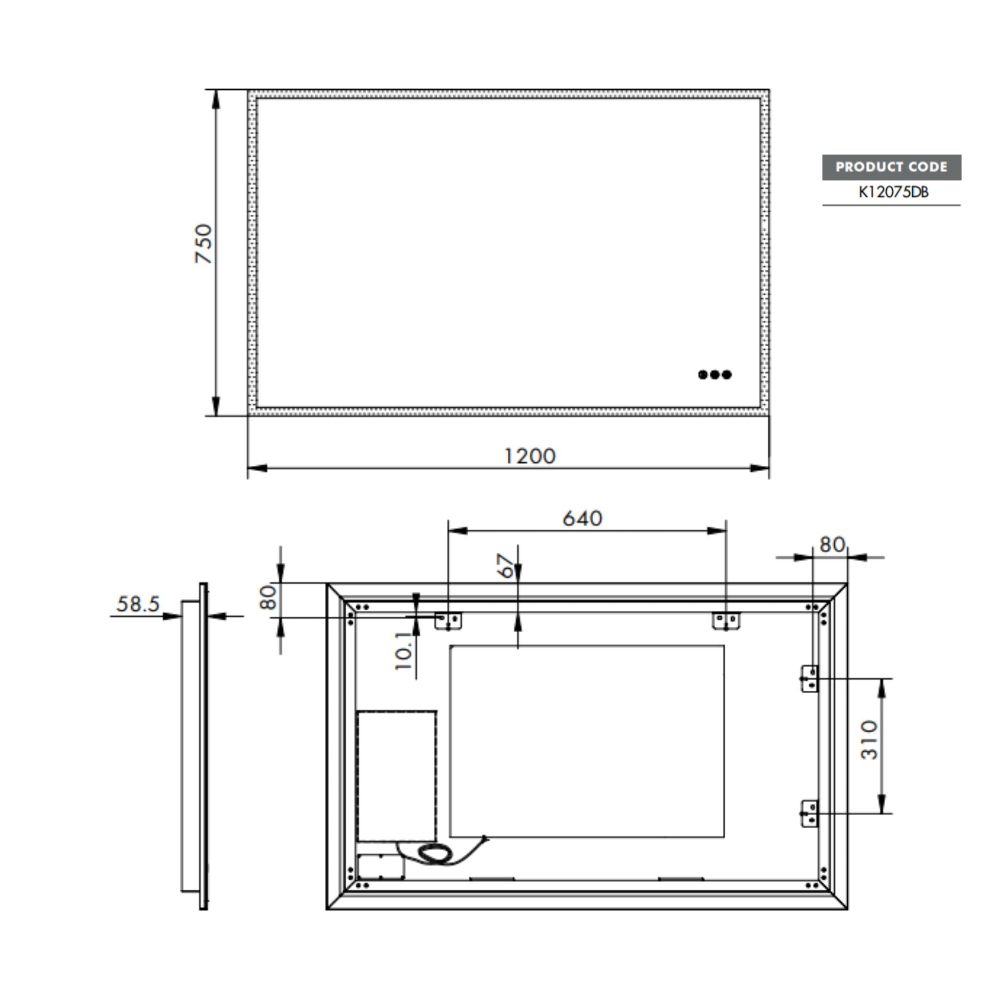 REMER KARA RECTANGLE FRAMELESS LED MIRROR W/ DEMISTER, BLUETOOTH SPEAKERS & PORTABLE MAGNIFIER 1200X750MM