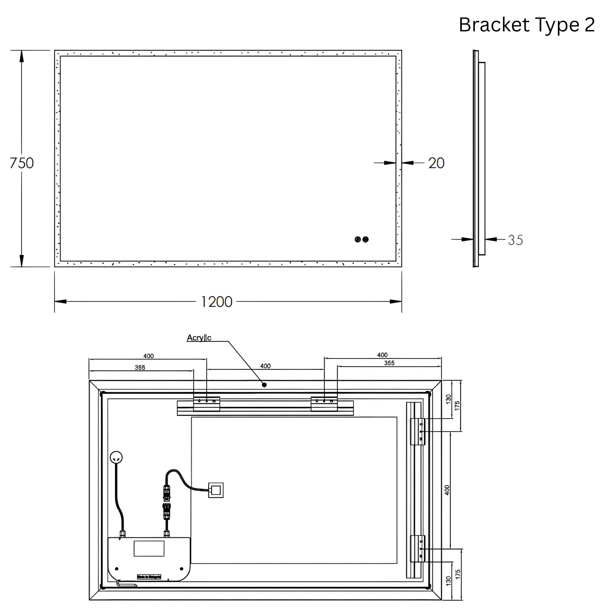 REMER KARA RECTANGLE FRAMELESS LED MIRROR WITH DEMISTER 1200X750MM