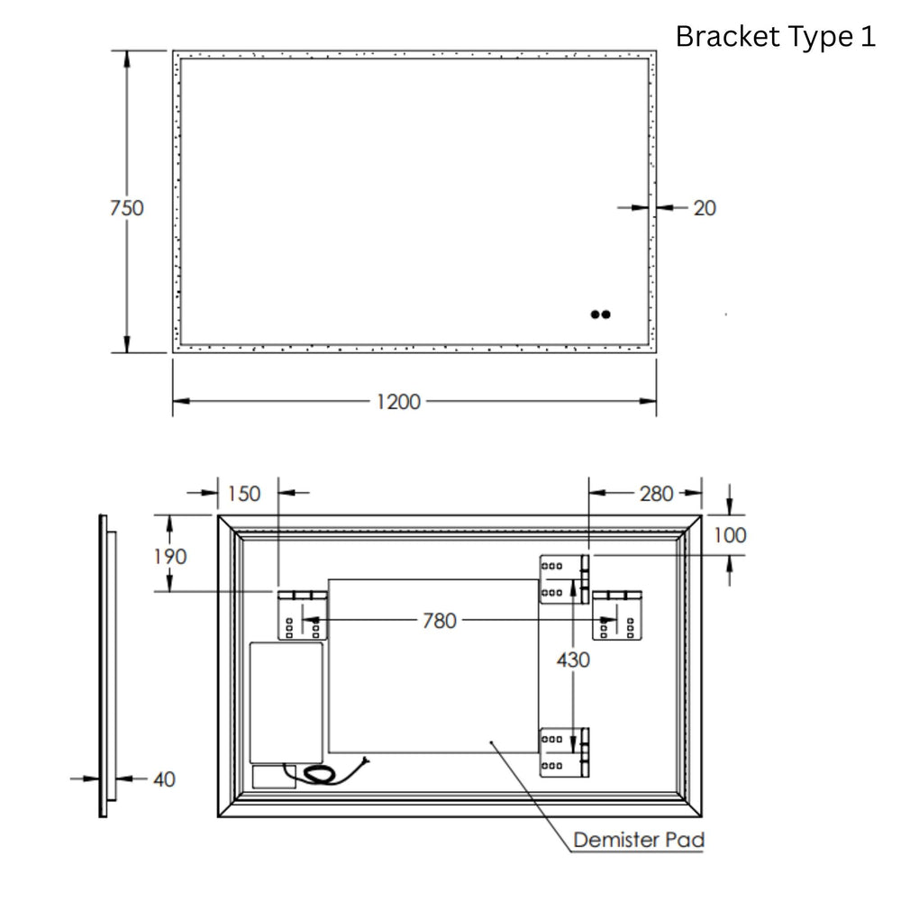 REMER KARA RECTANGLE FRAMELESS LED MIRROR WITH DEMISTER 1200X750MM