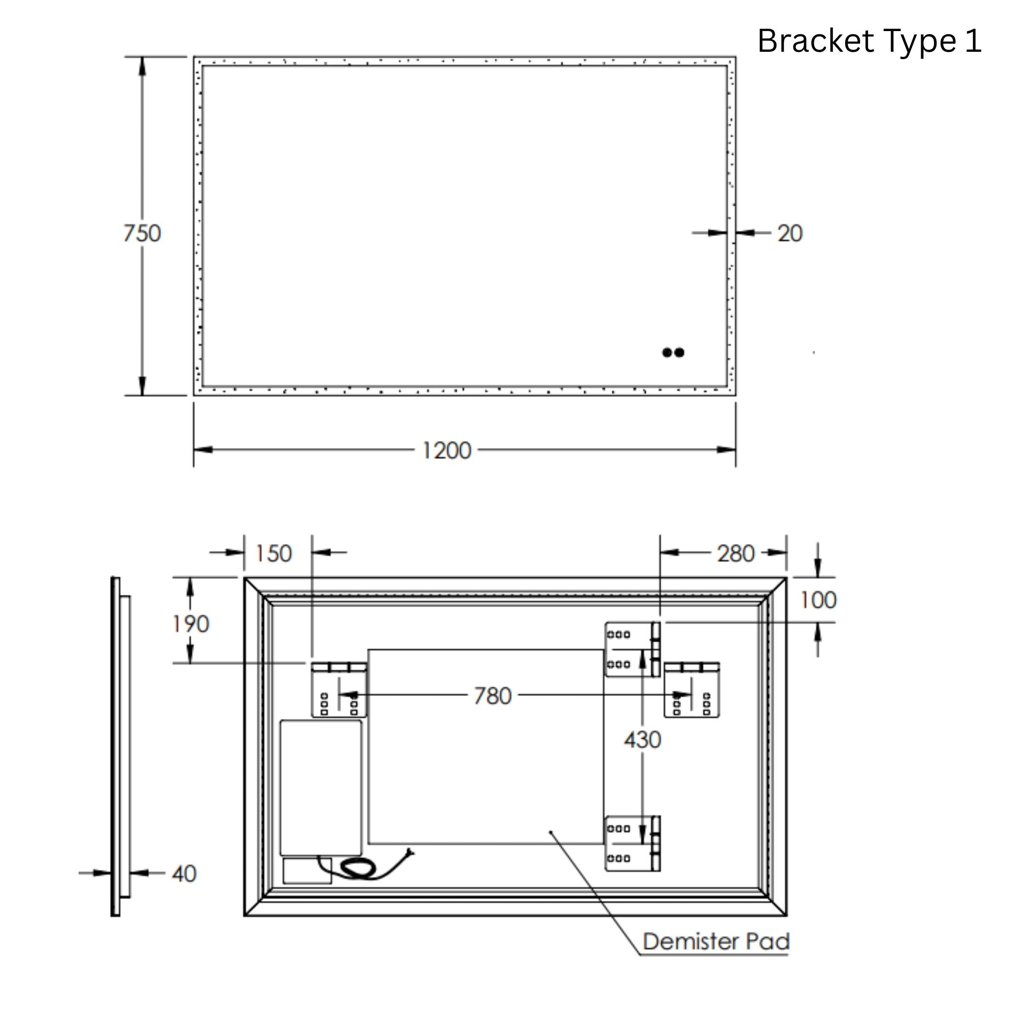 REMER KARA RECTANGLE FRAMELESS LED MIRROR WITH DEMISTER 1200X750MM