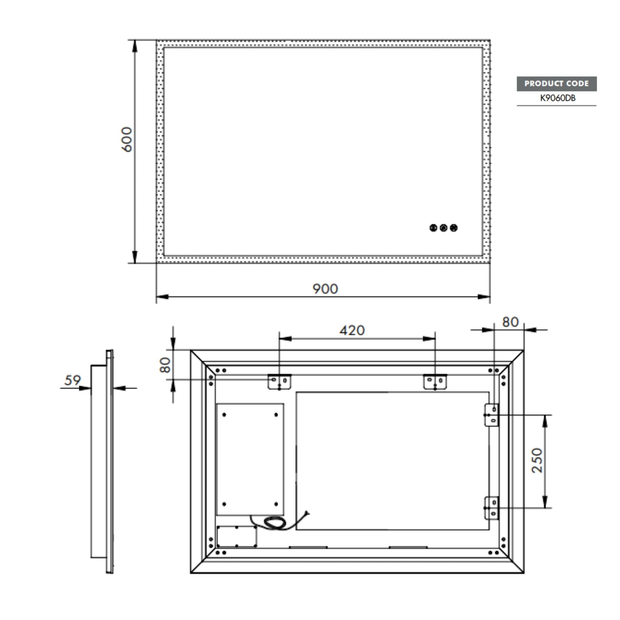 REMER KARA RECTANGLE FRAMELESS LED MIRROR W/ DEMISTER & BLUETOOTH SPEAKERS 900X600MM