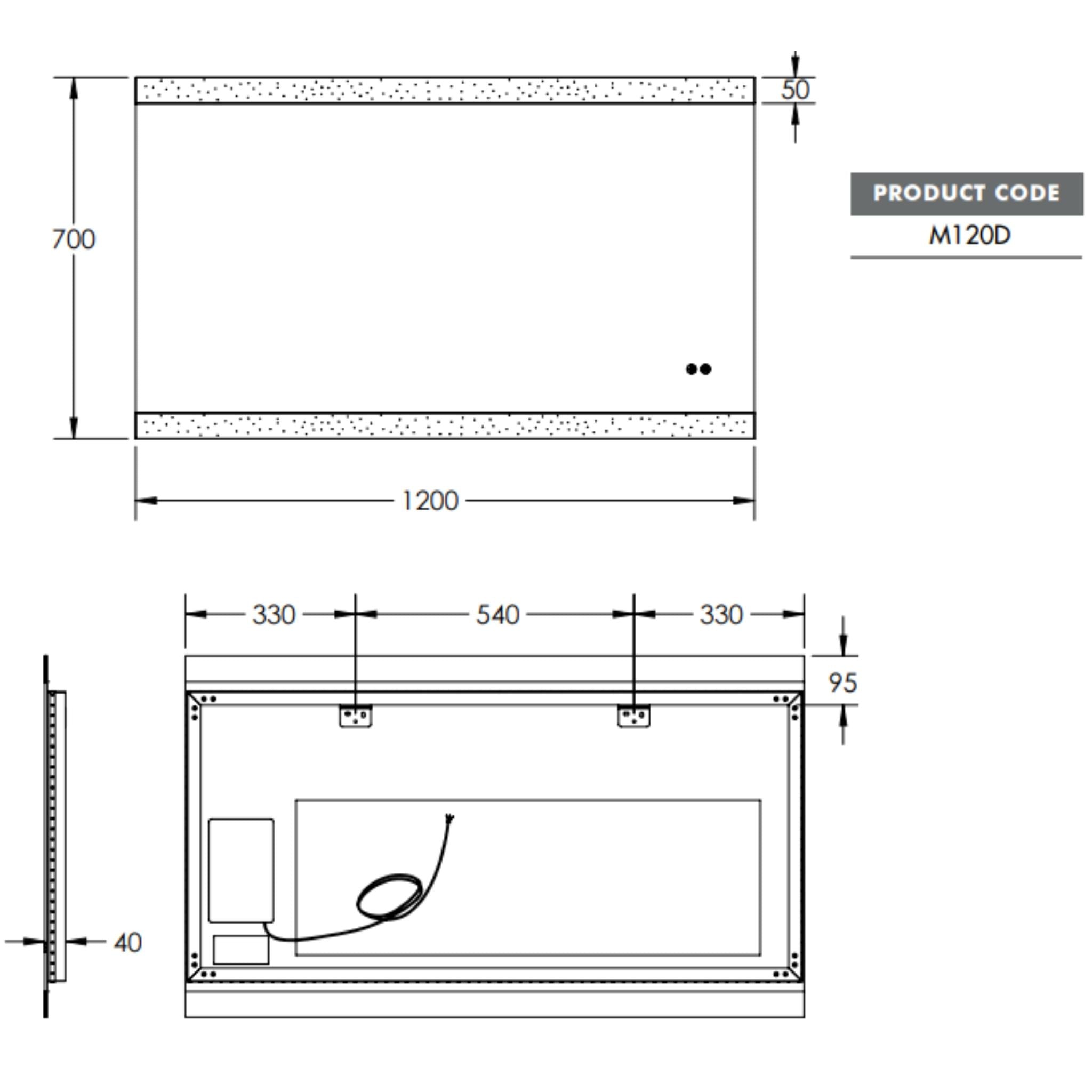 REMER MIRO RECTANGLE FRAMELESS LED MIRROR W/ DEMISTER & PORTABLE MAGNIFIER 1200X700MM