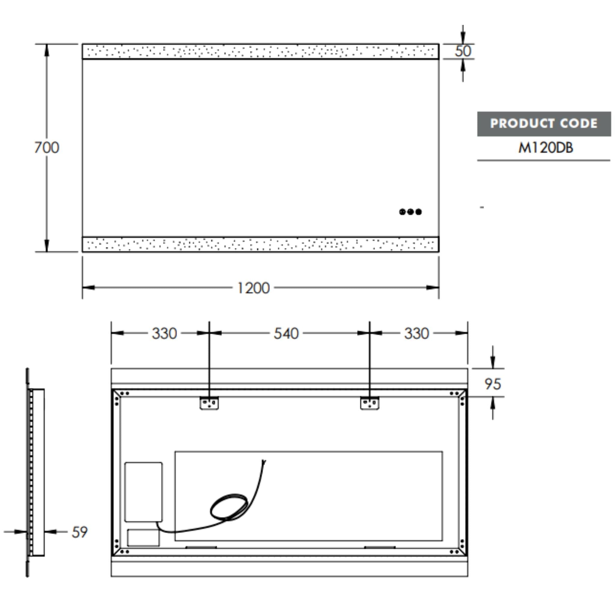 REMER MIRO RECTANGLE FRAMELESS LED MIRROR W/ DEMISTER, BLUETOOTH SPEAKERS & PORTABLE MAGNIFIER 1200X700MM
