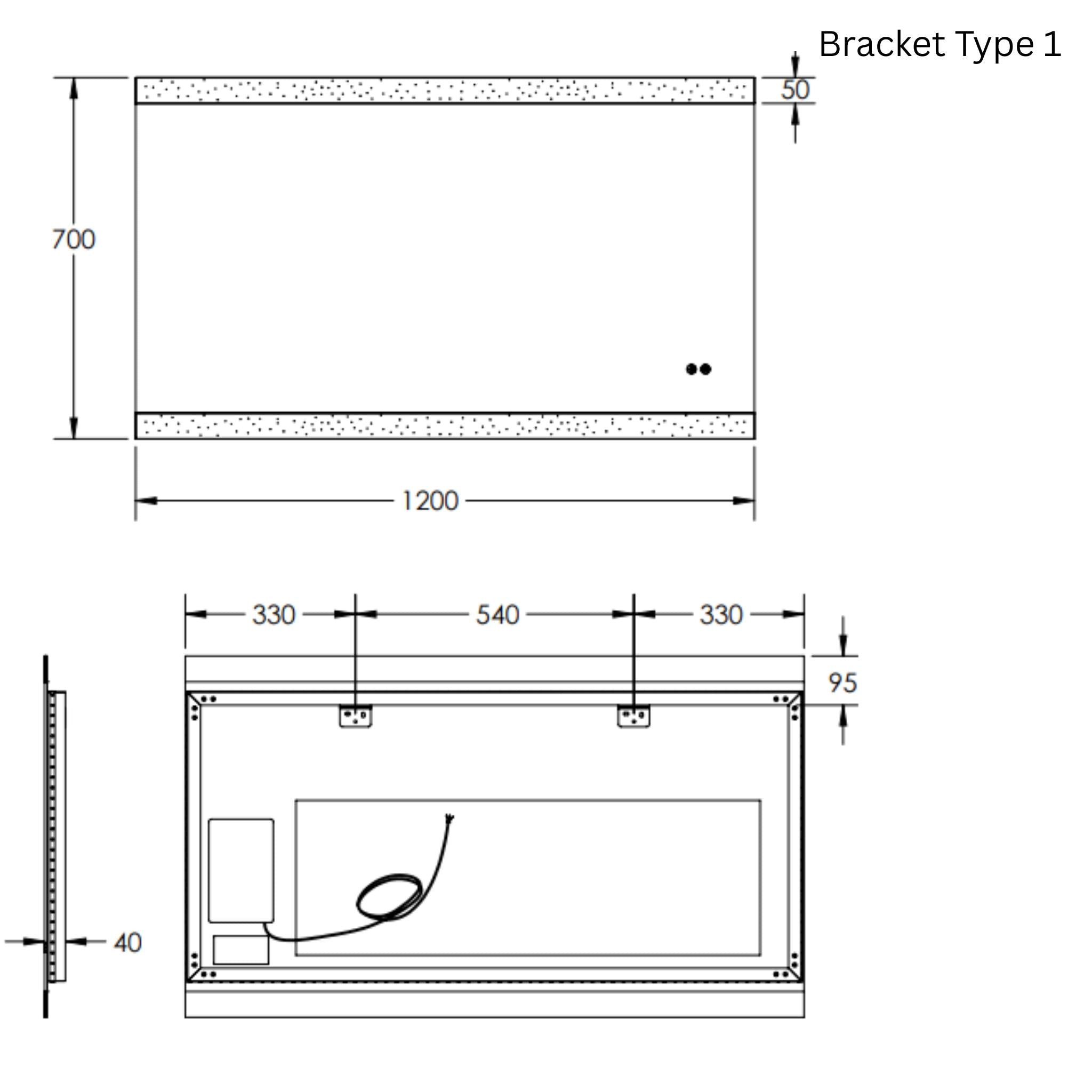 REMER MIRO RECTANGLE FRAMELESS LED MIRROR WITH DEMISTER 1200X700MM