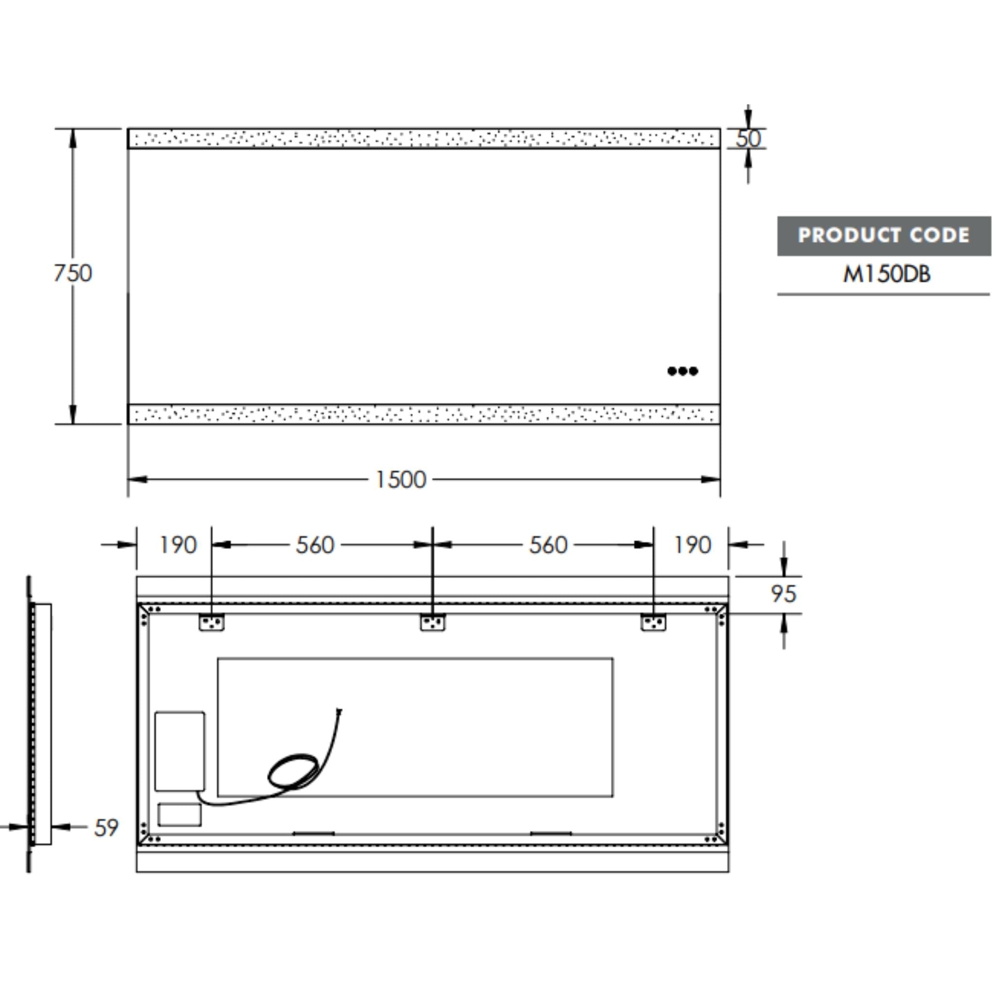 REMER MIRO RECTANGLE FRAMELESS LED MIRROR W/ DEMISTER, BLUETOOTH SPEAKERS & PORTABLE MAGNIFIER 1500X750MM