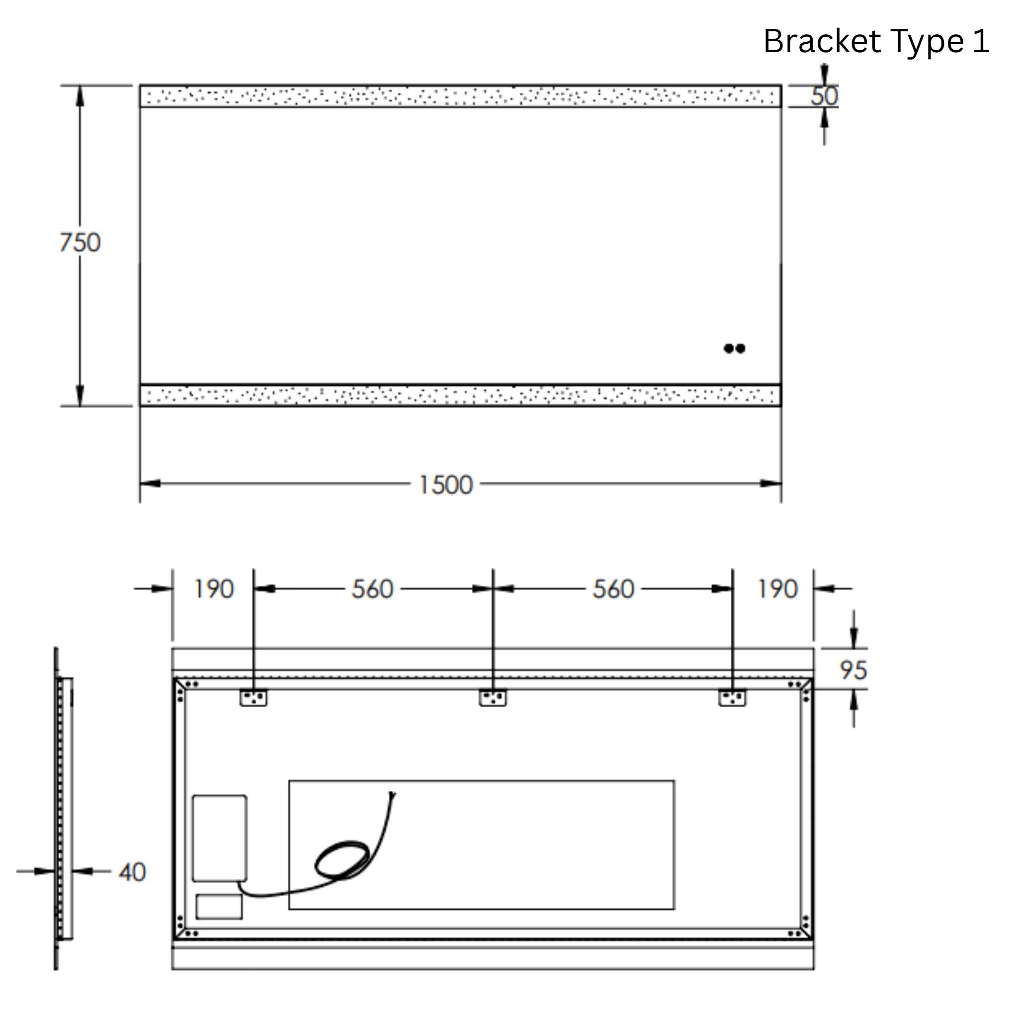 REMER MIRO RECTANGLE FRAMELESS LED MIRROR WITH DEMISTER 1500X750MM