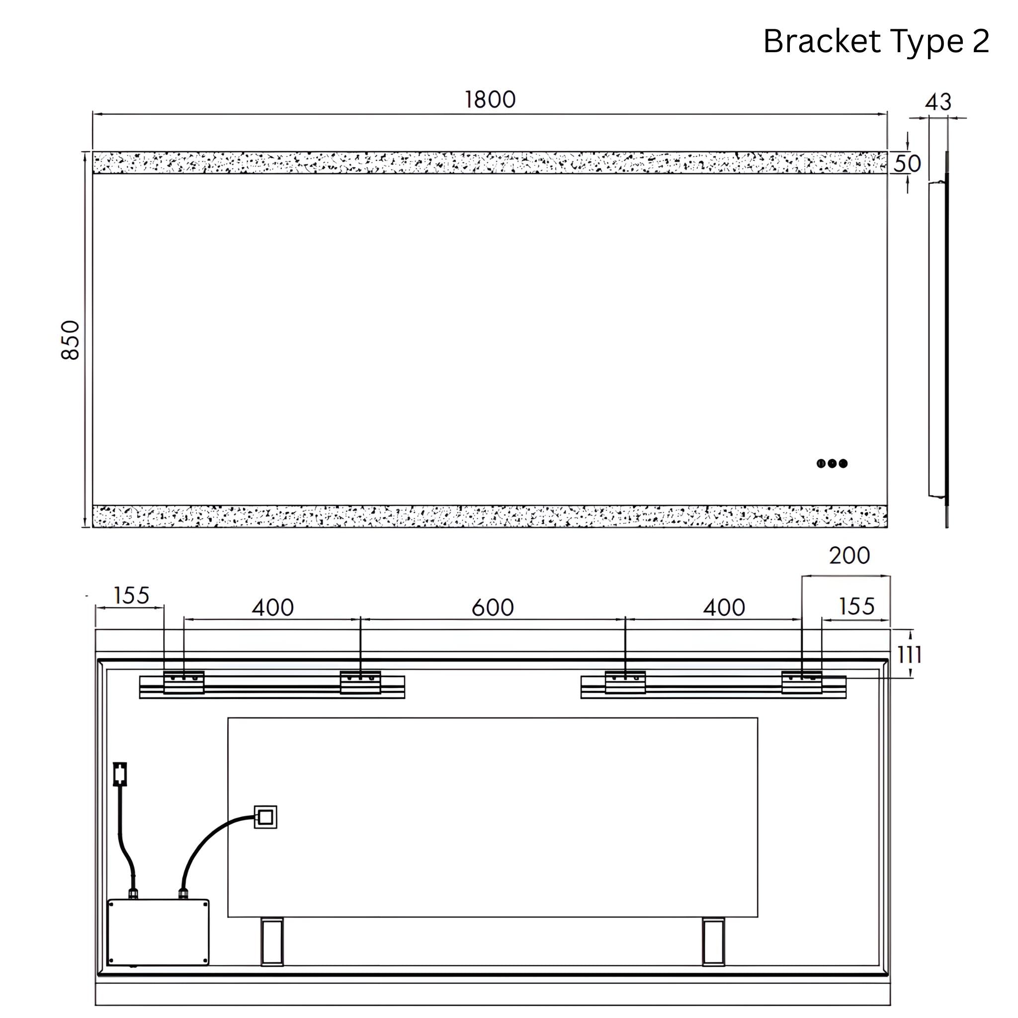 REMER MIRO RECTANGLE FRAMELESS LED MIRROR W/ DEMISTER & BLUETOOTH SPEAKERS 1800X850MM