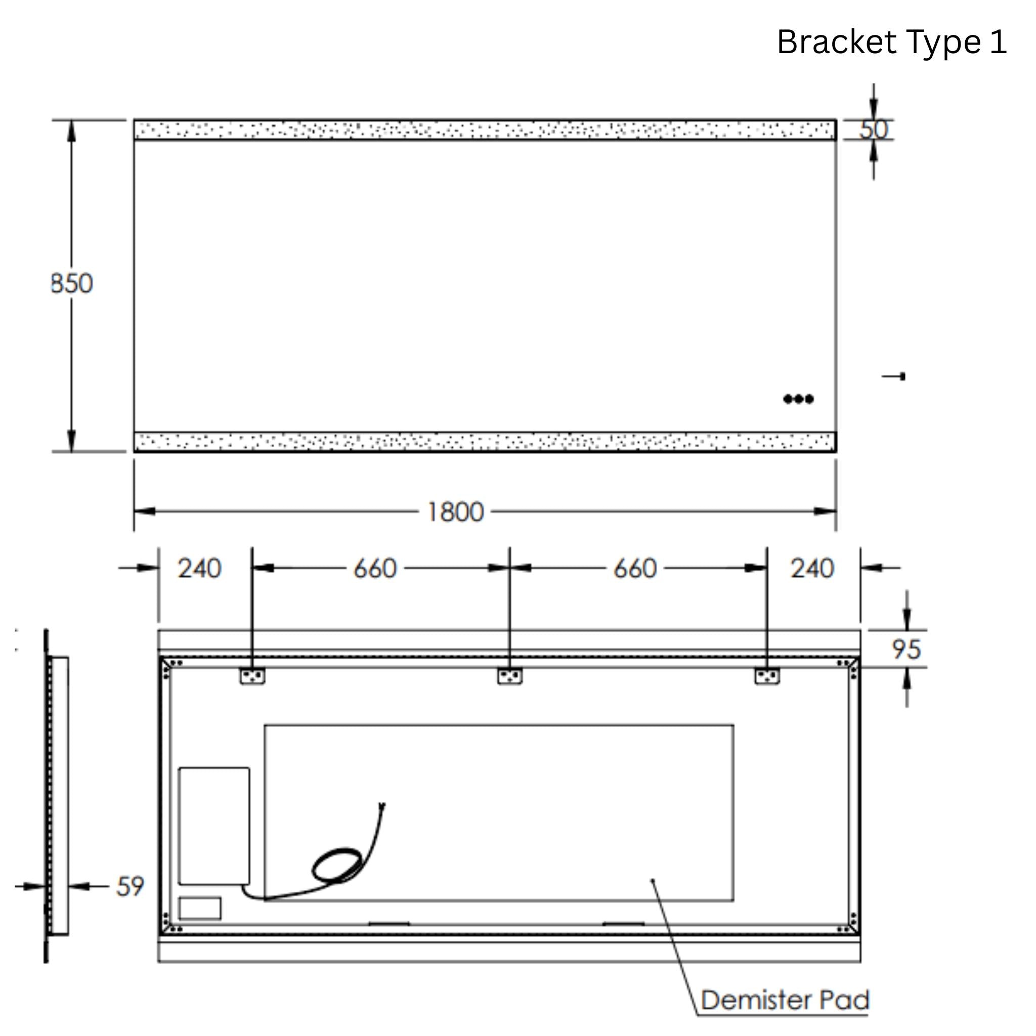 REMER MIRO RECTANGLE FRAMELESS LED MIRROR W/ DEMISTER & BLUETOOTH SPEAKERS 1800X850MM