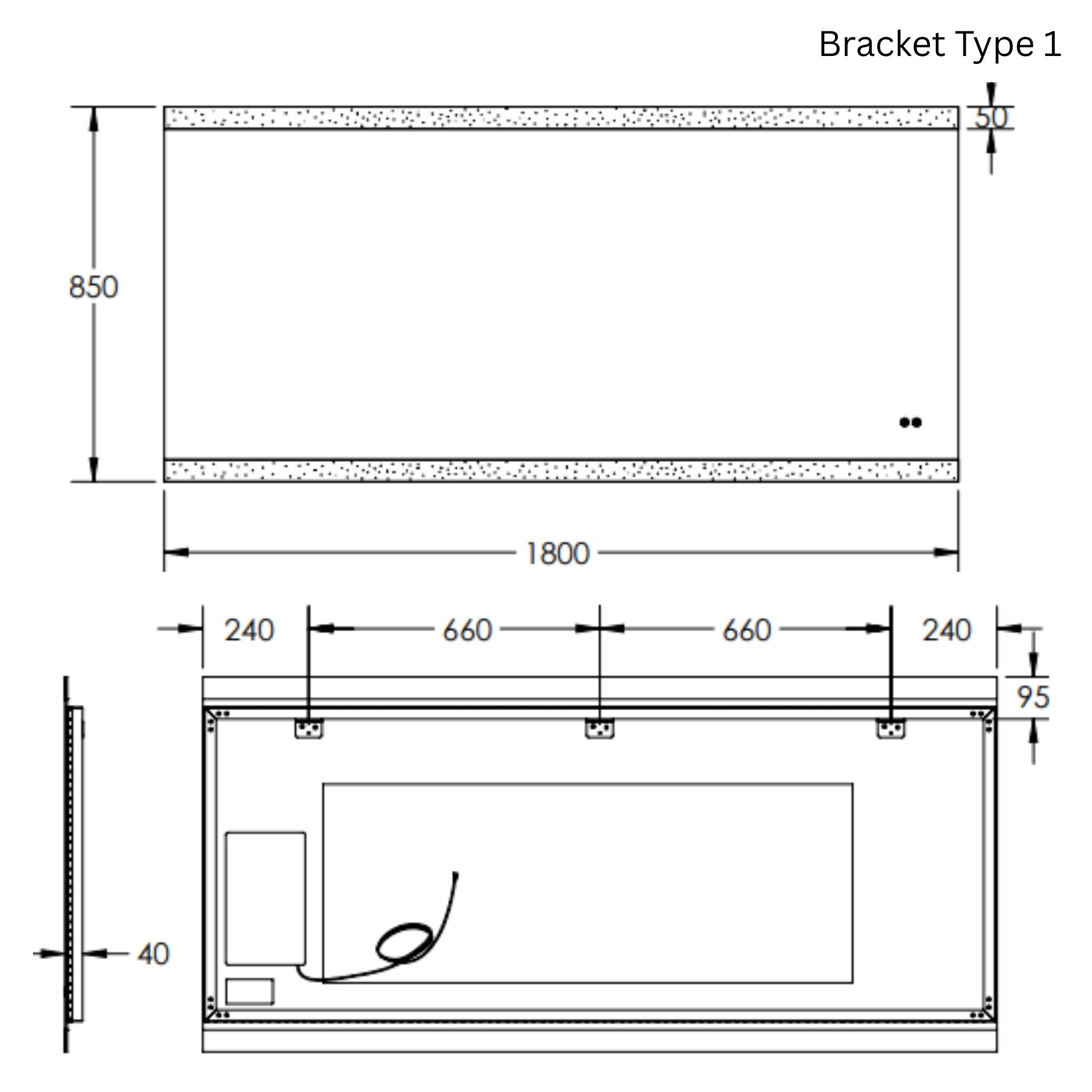 REMER MIRO RECTANGLE FRAMELESS LED MIRROR WITH DEMISTER 1800X850MM