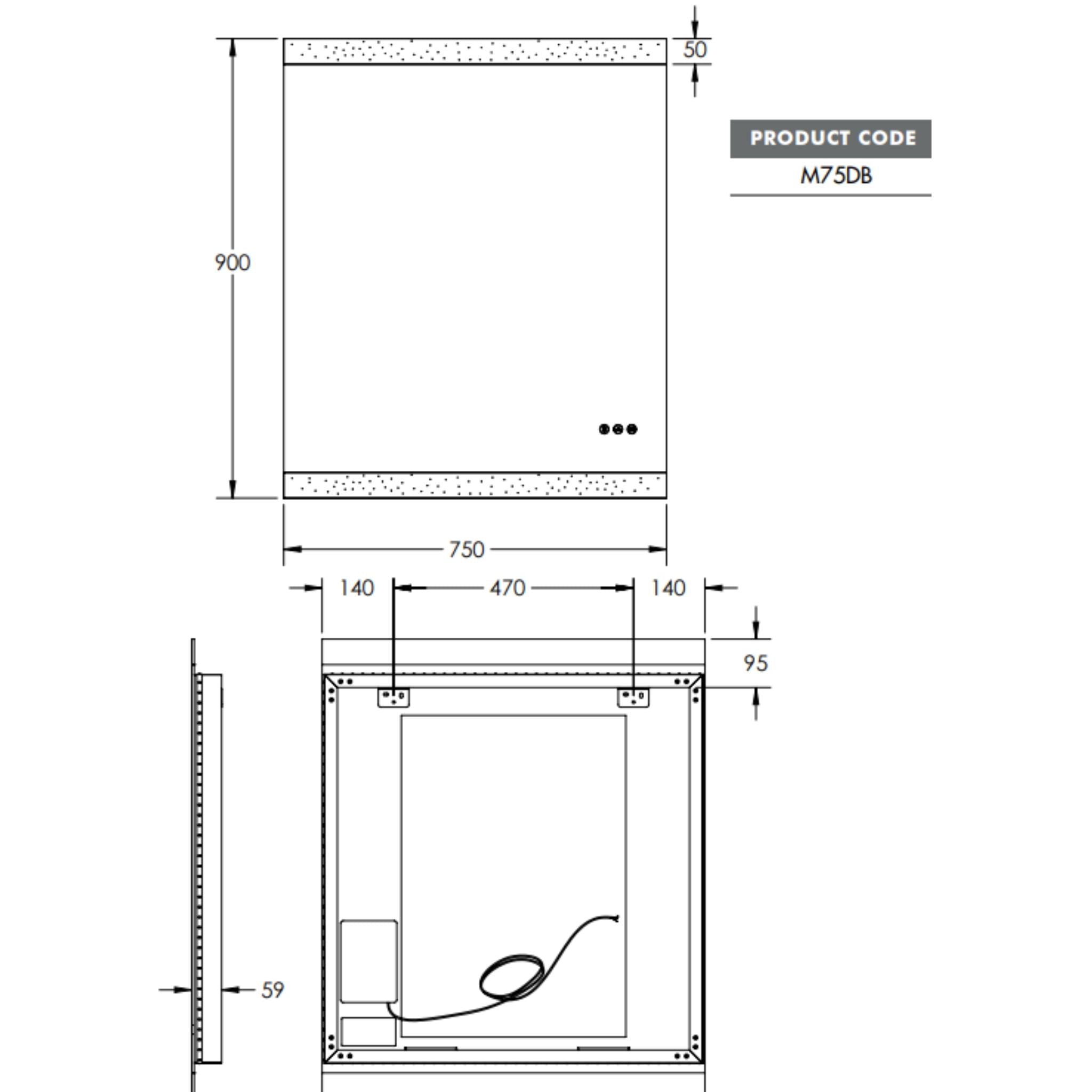 REMER MIRO RECTANGLE FRAMELESS LED MIRROR W/ DEMISTER, BLUETOOTH SPEAKERS & PORTABLE MAGNIFIER 750X900MM