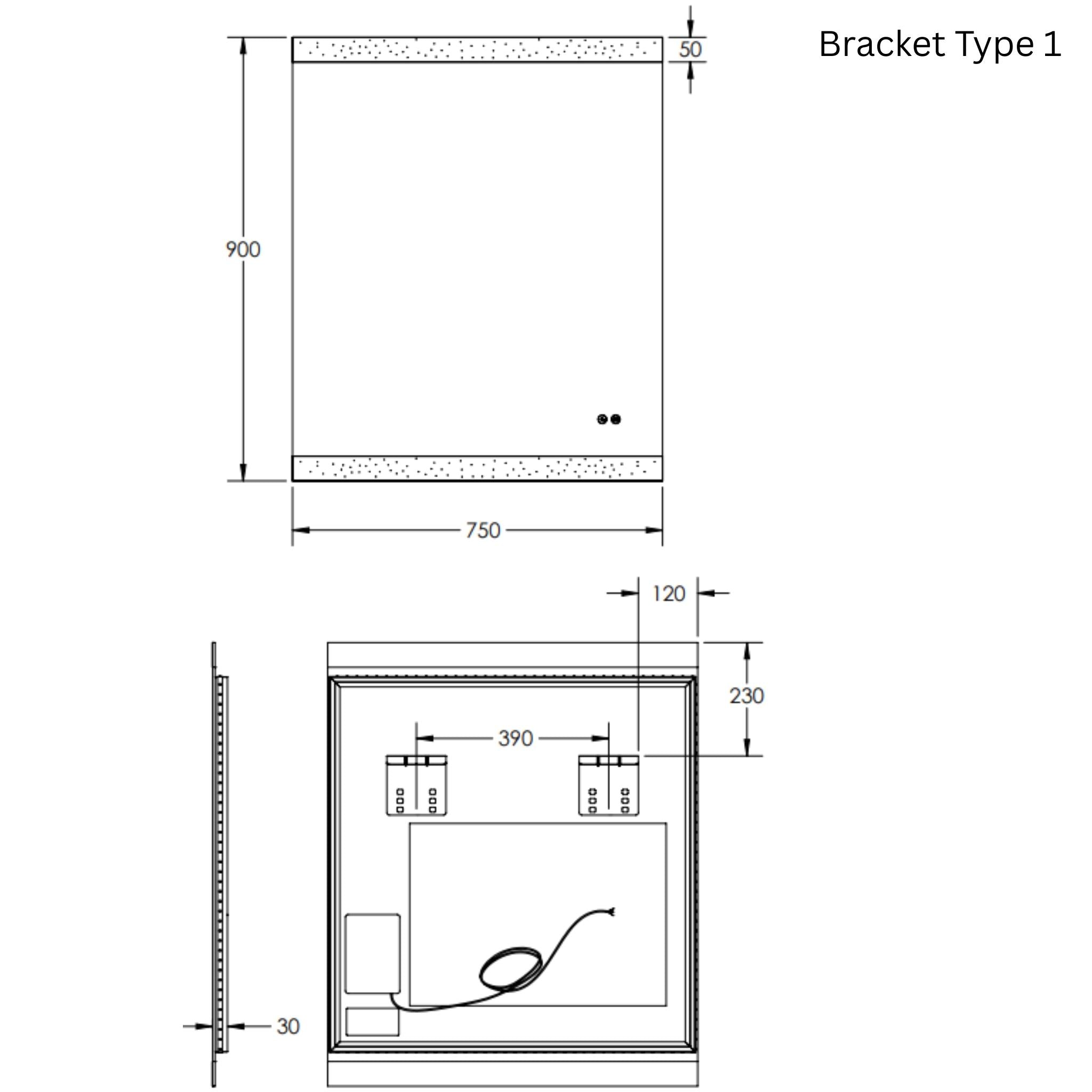 REMER MIRO RECTANGLE FRAMELESS LED MIRROR WITH DEMISTER 750X900MM