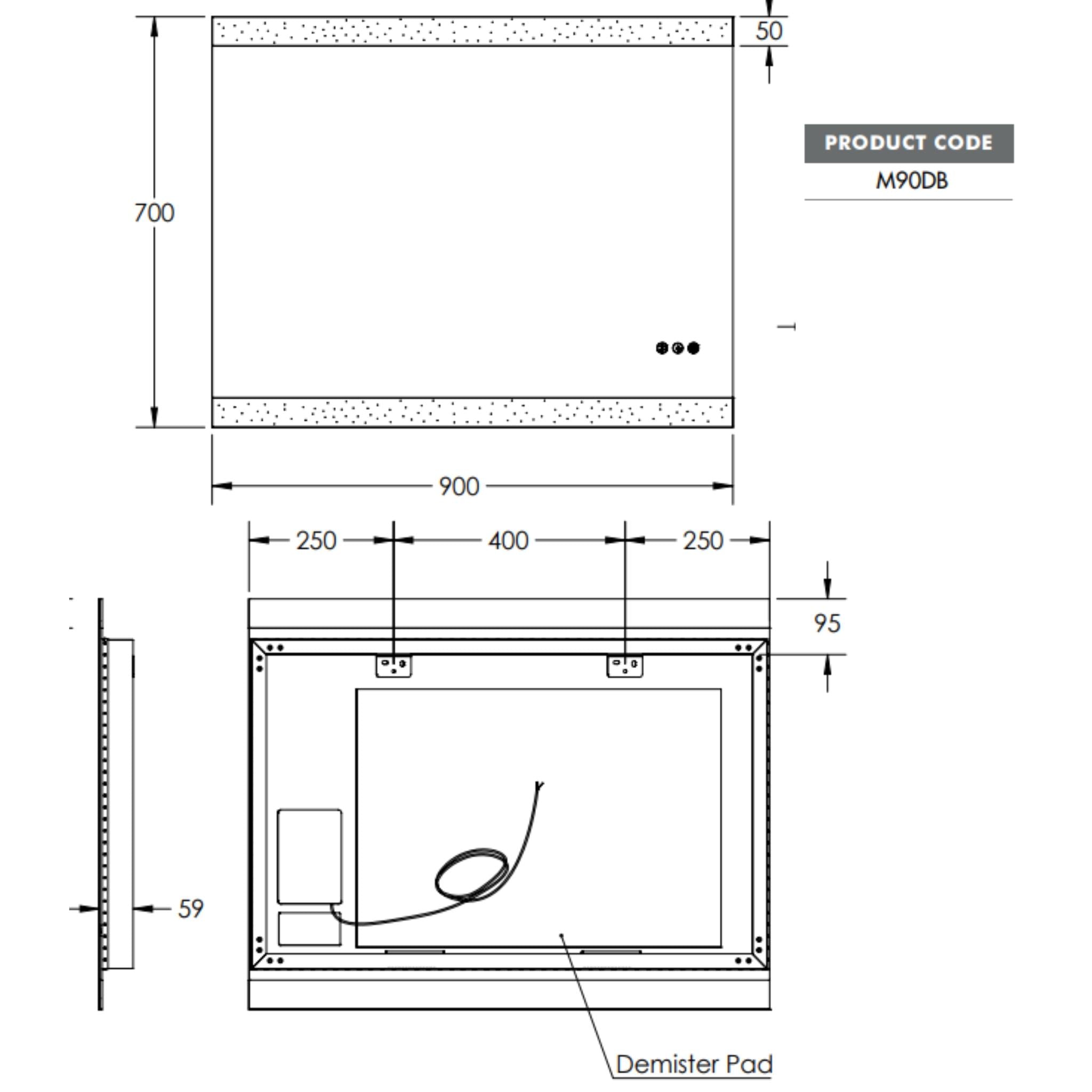 REMER MIRO RECTANGLE FRAMELESS LED MIRROR W/ DEMISTER, BLUETOOTH SPEAKERS & PORTABLE MAGNIFIER 900X700MM