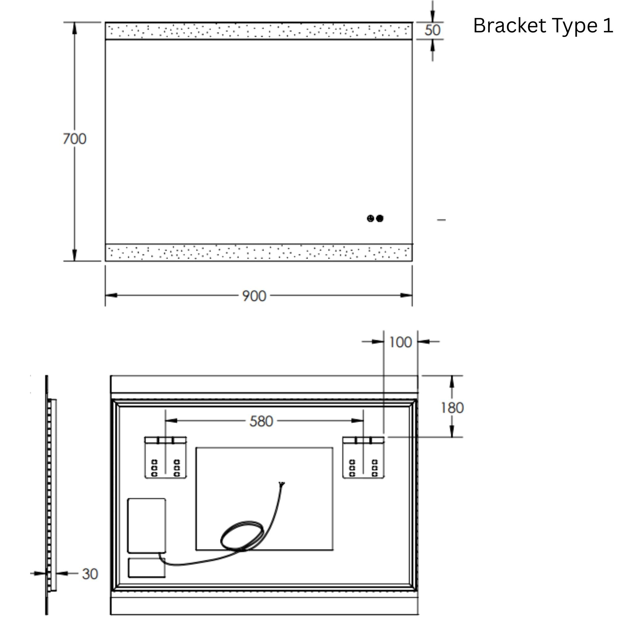 REMER MIRO RECTANGLE FRAMELESS LED MIRROR WITH DEMISTER 900X700MM