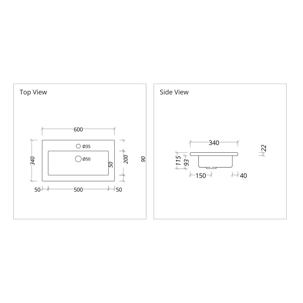 DUROCLASS MONACO ENSUITE GLOSS WHITE SINGLE BOWL UNDERMOUNT VANITY TOP (AVAILABLE IN 600MM AND 750MM)