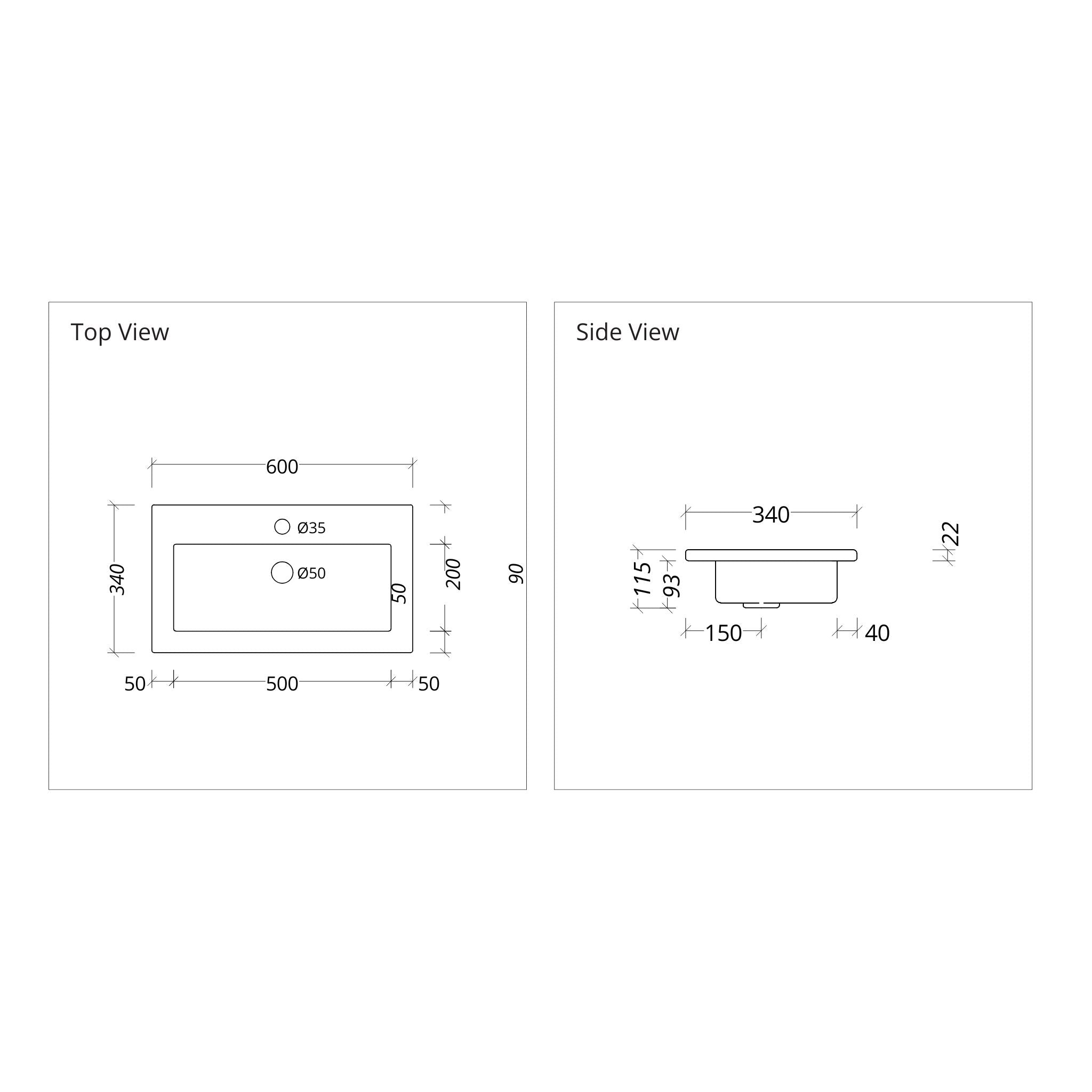 DUROCLASS MONACO ENSUITE GLOSS WHITE SINGLE BOWL UNDERMOUNT VANITY TOP (AVAILABLE IN 600MM AND 750MM)