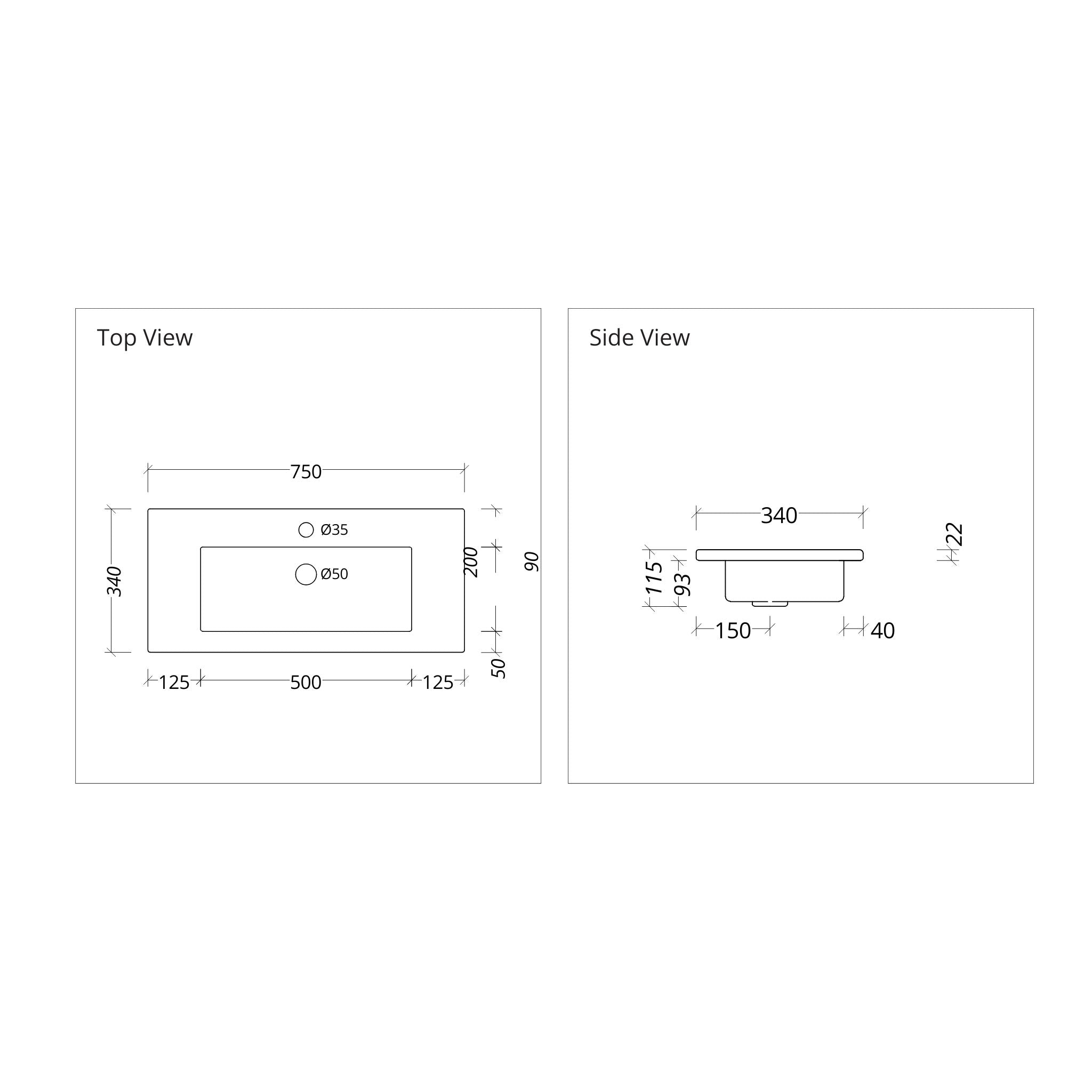 DUROCLASS MONACO ENSUITE GLOSS WHITE SINGLE BOWL UNDERMOUNT VANITY TOP (AVAILABLE IN 600MM AND 750MM)