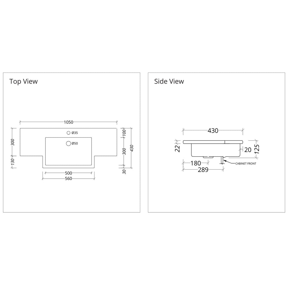 DUROCLASS MONACO FORWARD GLOSS WHITE SINGLE BOWL SEMI-RECESSED VANITY TOP (MULTIPLE SIZES AVAILABLE)