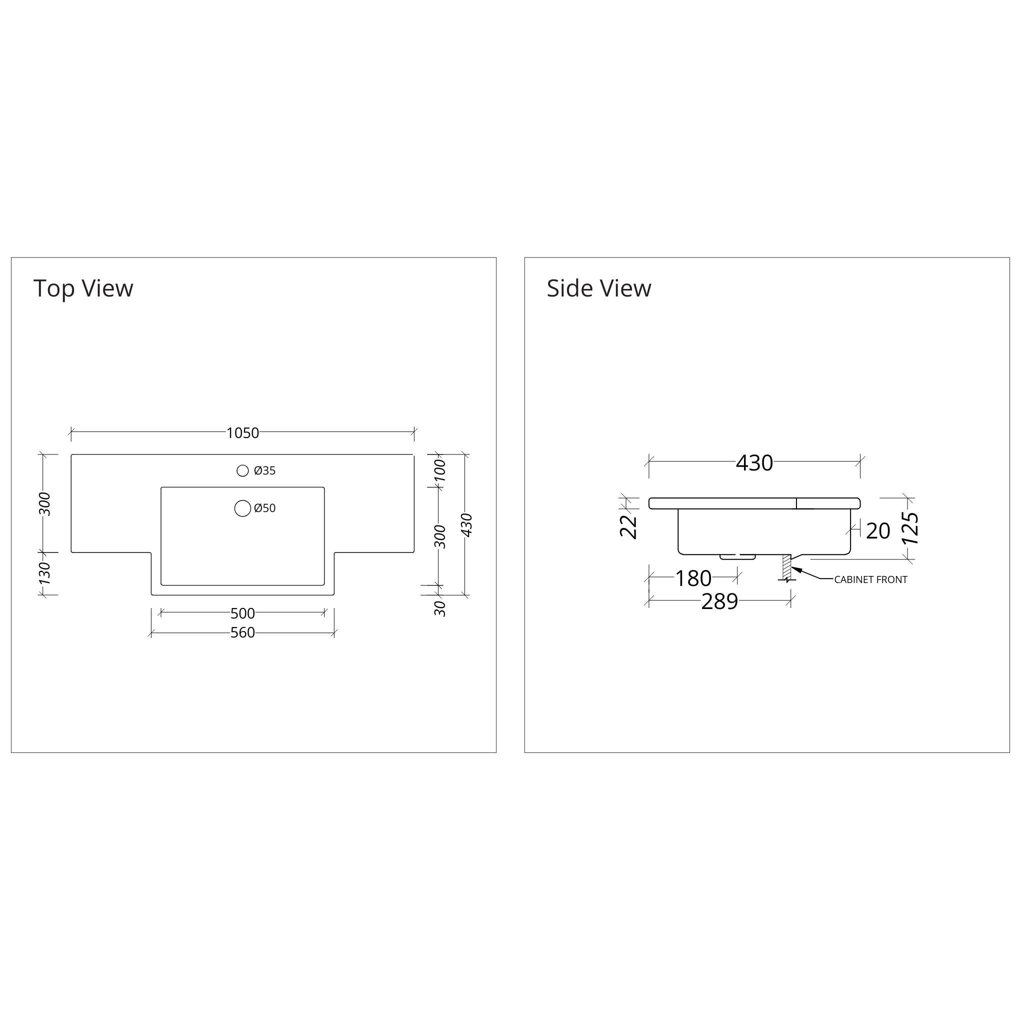 DUROCLASS MONACO FORWARD GLOSS WHITE SINGLE BOWL SEMI-RECESSED VANITY TOP (MULTIPLE SIZES AVAILABLE)