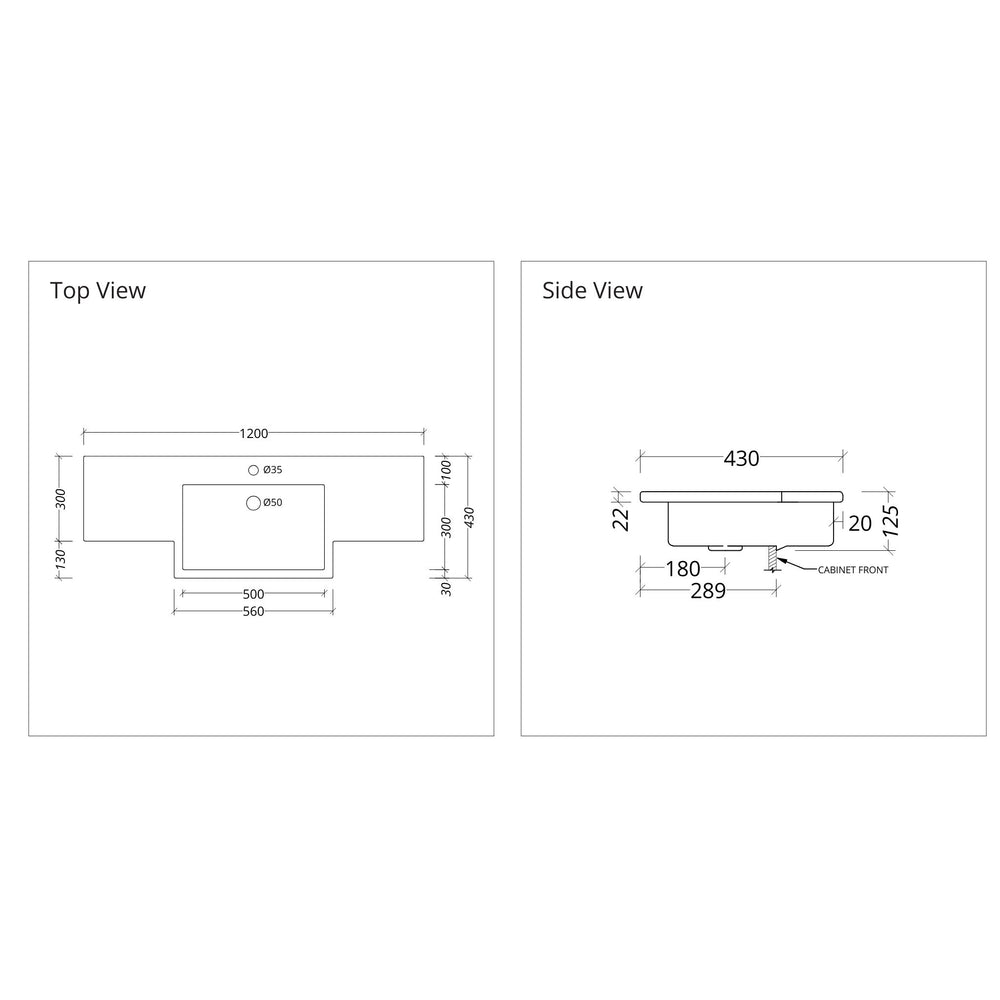 DUROCLASS MONACO FORWARD GLOSS WHITE SINGLE BOWL SEMI-RECESSED VANITY TOP (MULTIPLE SIZES AVAILABLE)