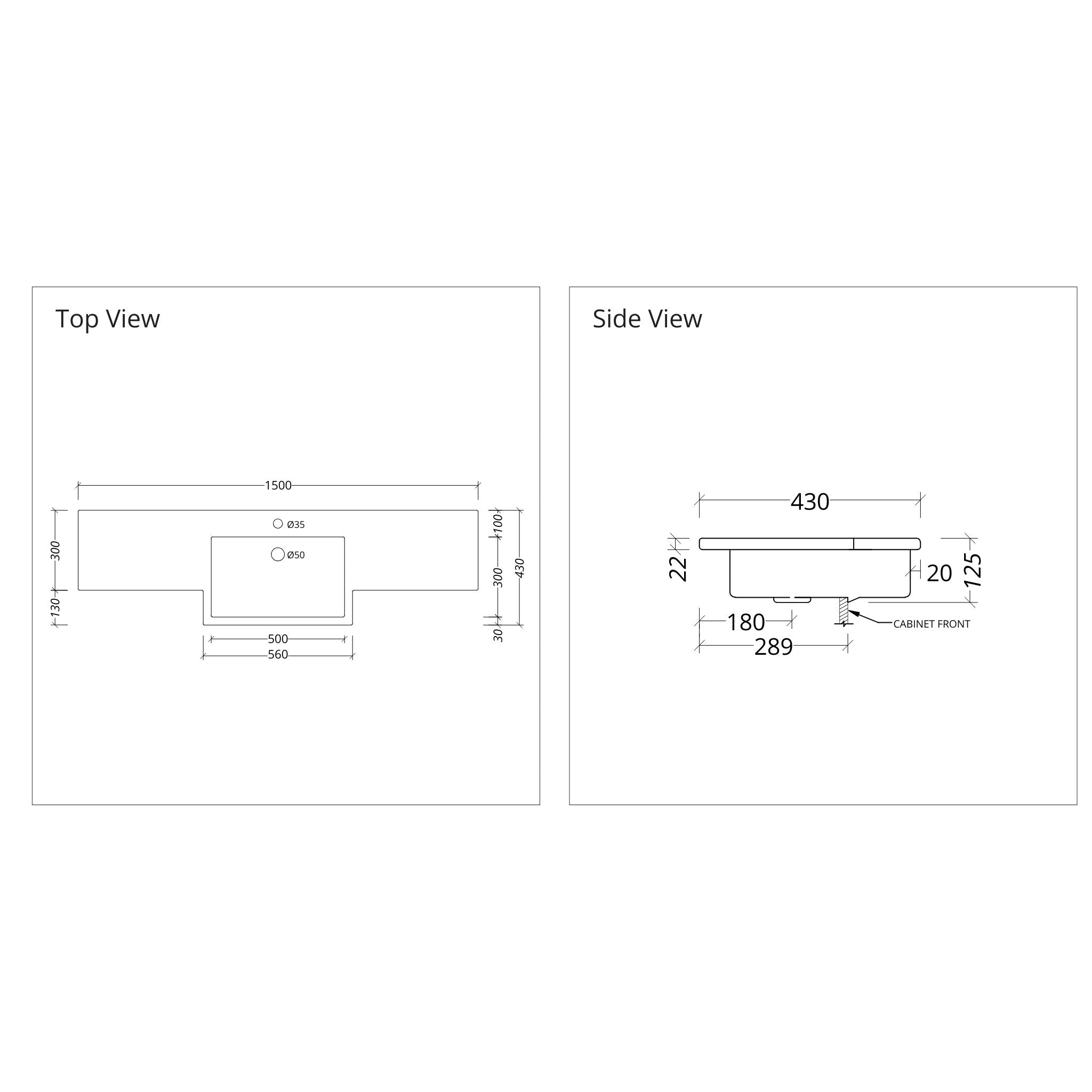 DUROCLASS MONACO FORWARD GLOSS WHITE SINGLE BOWL SEMI-RECESSED VANITY TOP (MULTIPLE SIZES AVAILABLE)