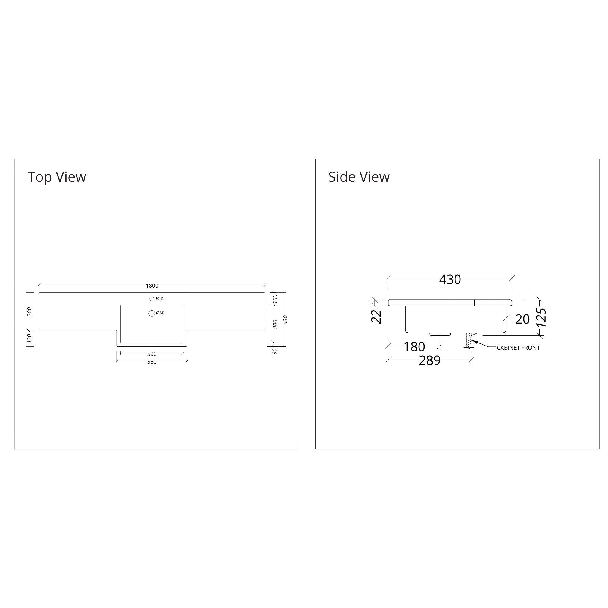DUROCLASS MONACO FORWARD GLOSS WHITE SINGLE BOWL SEMI-RECESSED VANITY TOP (MULTIPLE SIZES AVAILABLE)