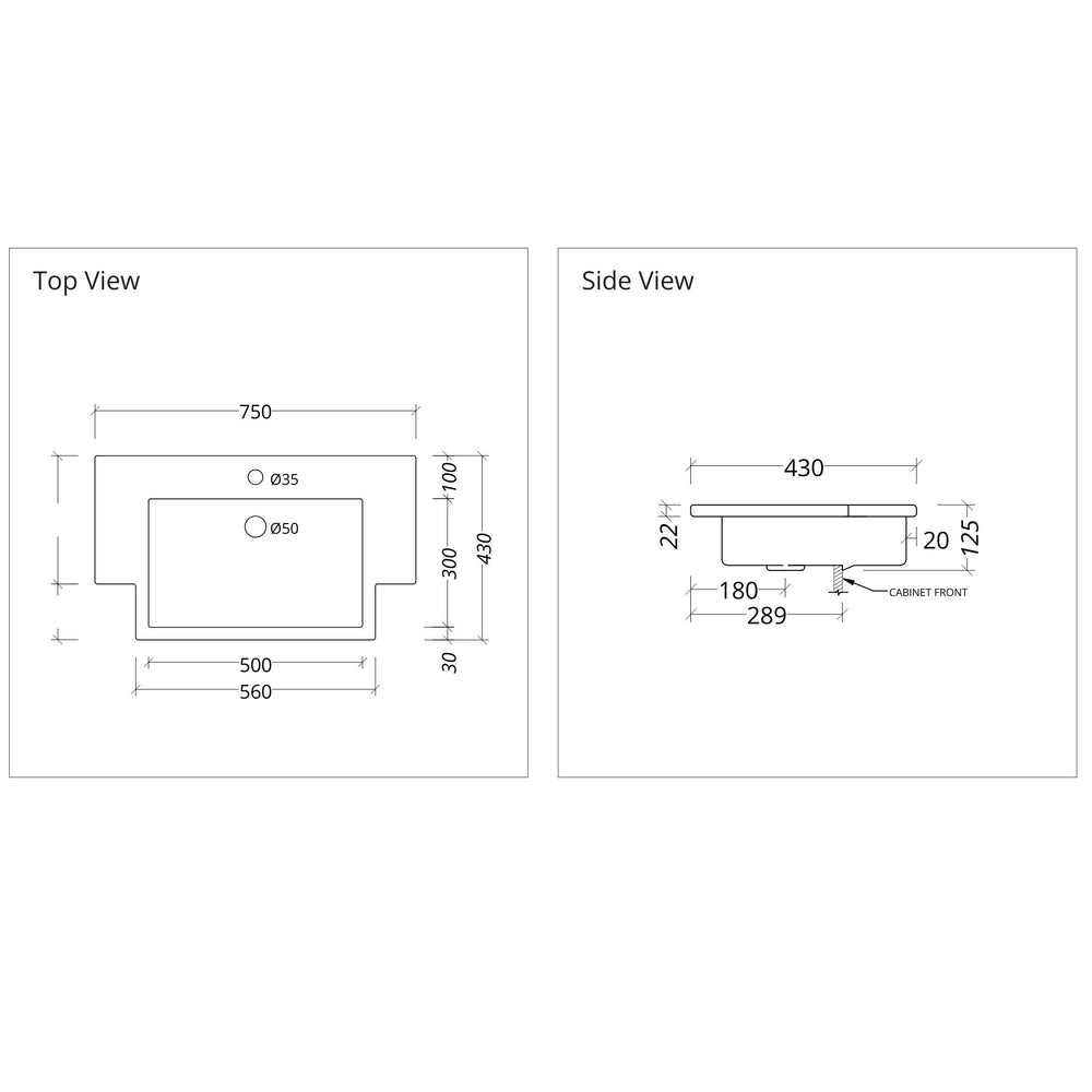 DUROCLASS MONACO FORWARD GLOSS WHITE SINGLE BOWL SEMI-RECESSED VANITY TOP (MULTIPLE SIZES AVAILABLE)