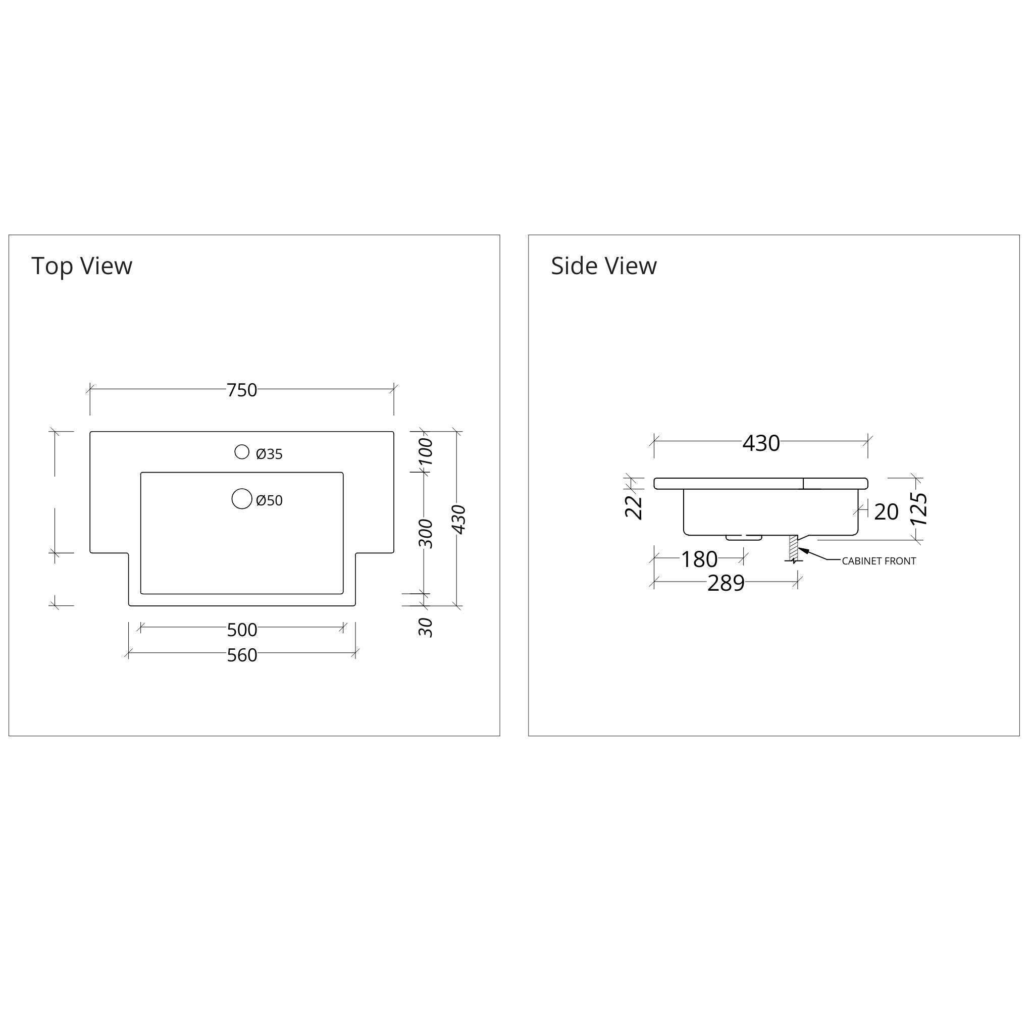 DUROCLASS MONACO FORWARD GLOSS WHITE SINGLE BOWL SEMI-RECESSED VANITY TOP (MULTIPLE SIZES AVAILABLE)