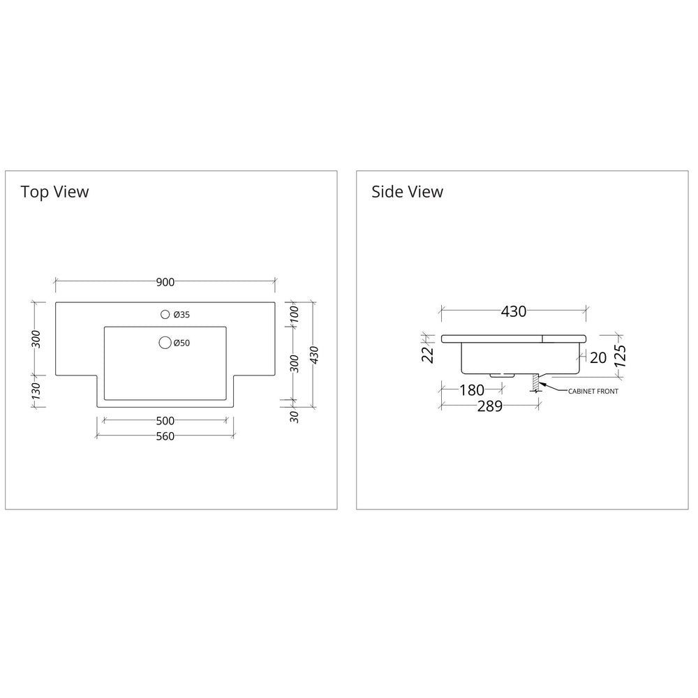 DUROCLASS MONACO FORWARD GLOSS WHITE SINGLE BOWL SEMI-RECESSED VANITY TOP (MULTIPLE SIZES AVAILABLE)