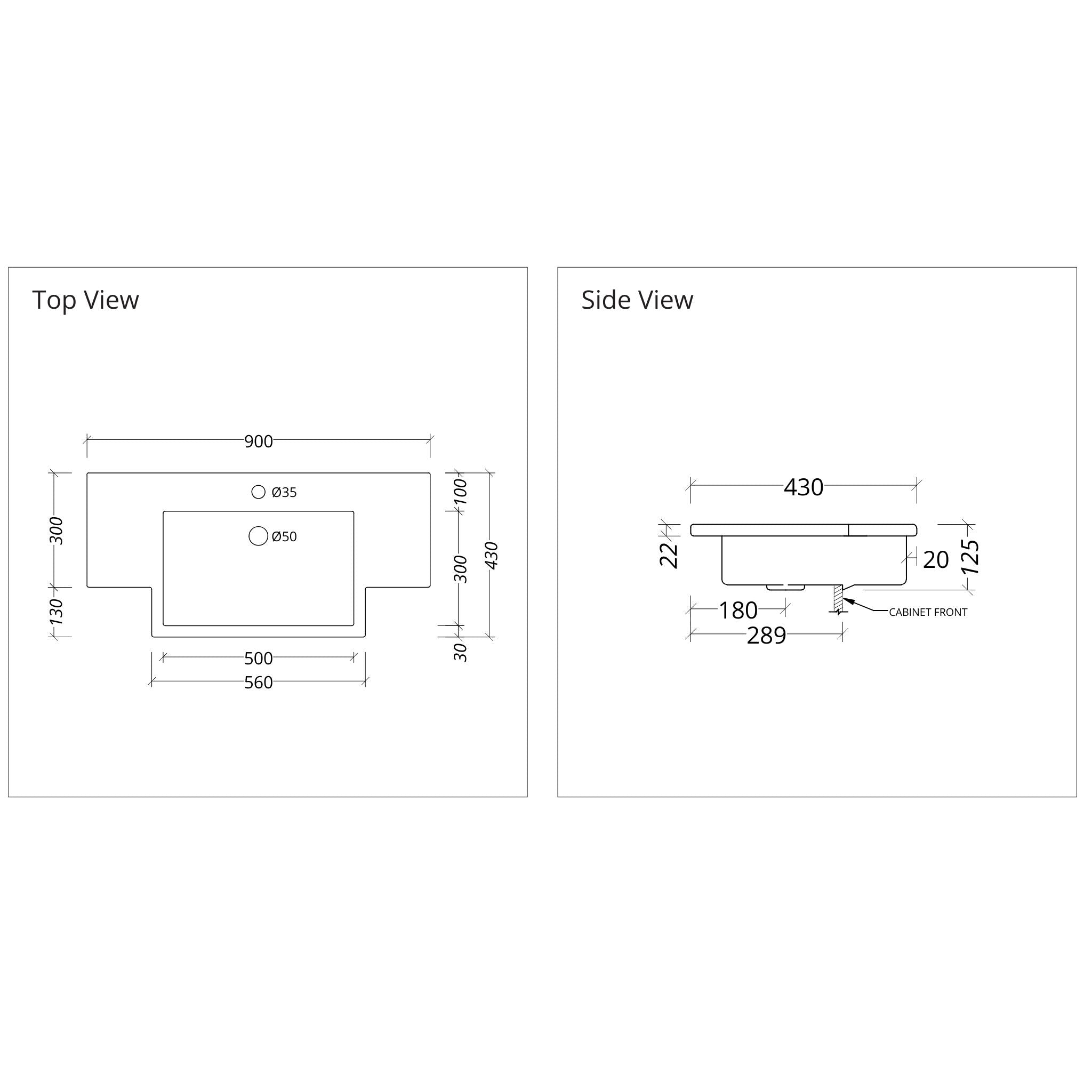DUROCLASS MONACO FORWARD GLOSS WHITE SINGLE BOWL SEMI-RECESSED VANITY TOP (MULTIPLE SIZES AVAILABLE)