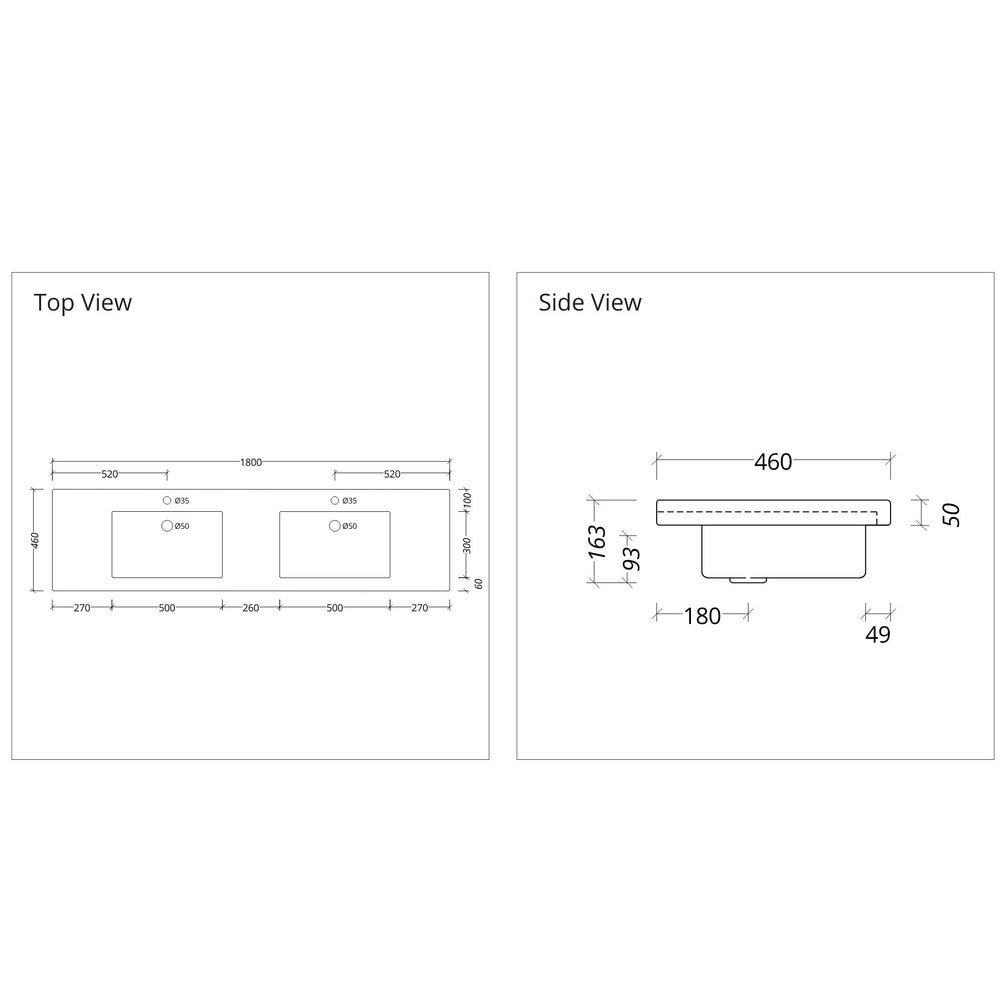 DUROCLASS MONACO MAJOR GLOSS WHITE DOUBLE BOWL UNDERMOUNT VANITY TOP (AVAILABLE IN 1500MM AND 1800MM)