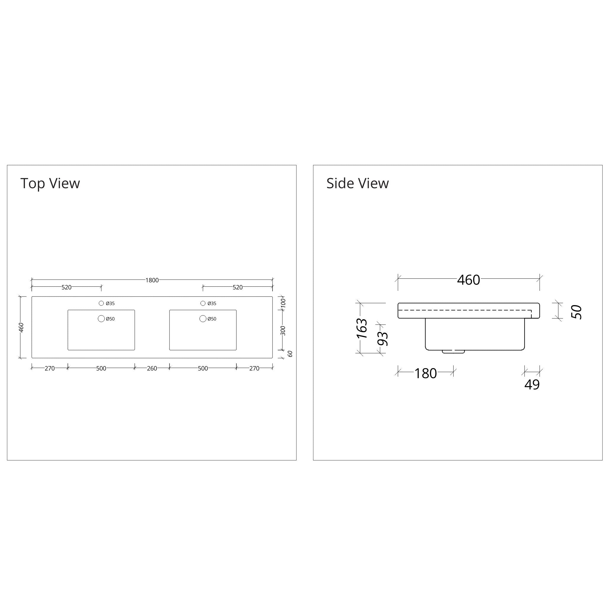 DUROCLASS MONACO MAJOR GLOSS WHITE DOUBLE BOWL UNDERMOUNT VANITY TOP (AVAILABLE IN 1500MM AND 1800MM)