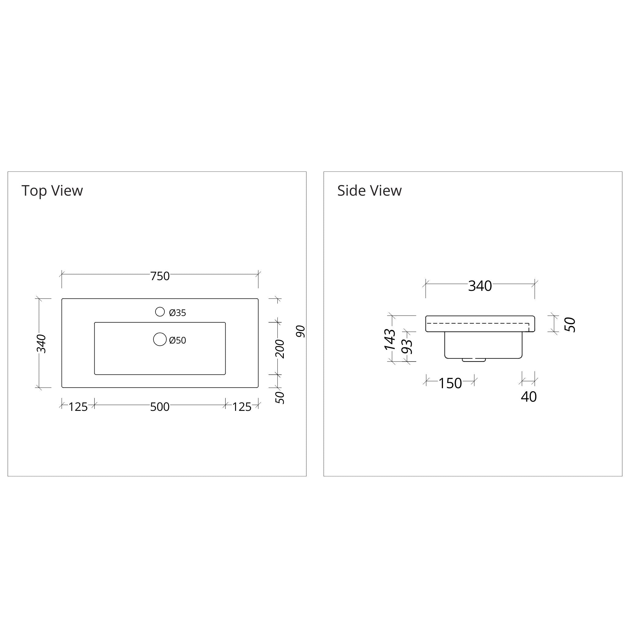 DUROCLASS MONACO MAJOR ENSUITE GLOSS WHITE SINGLE BOWL UNDERMOUNT VANITY TOP (AVAILABLE IN 600MM AND 750MM)