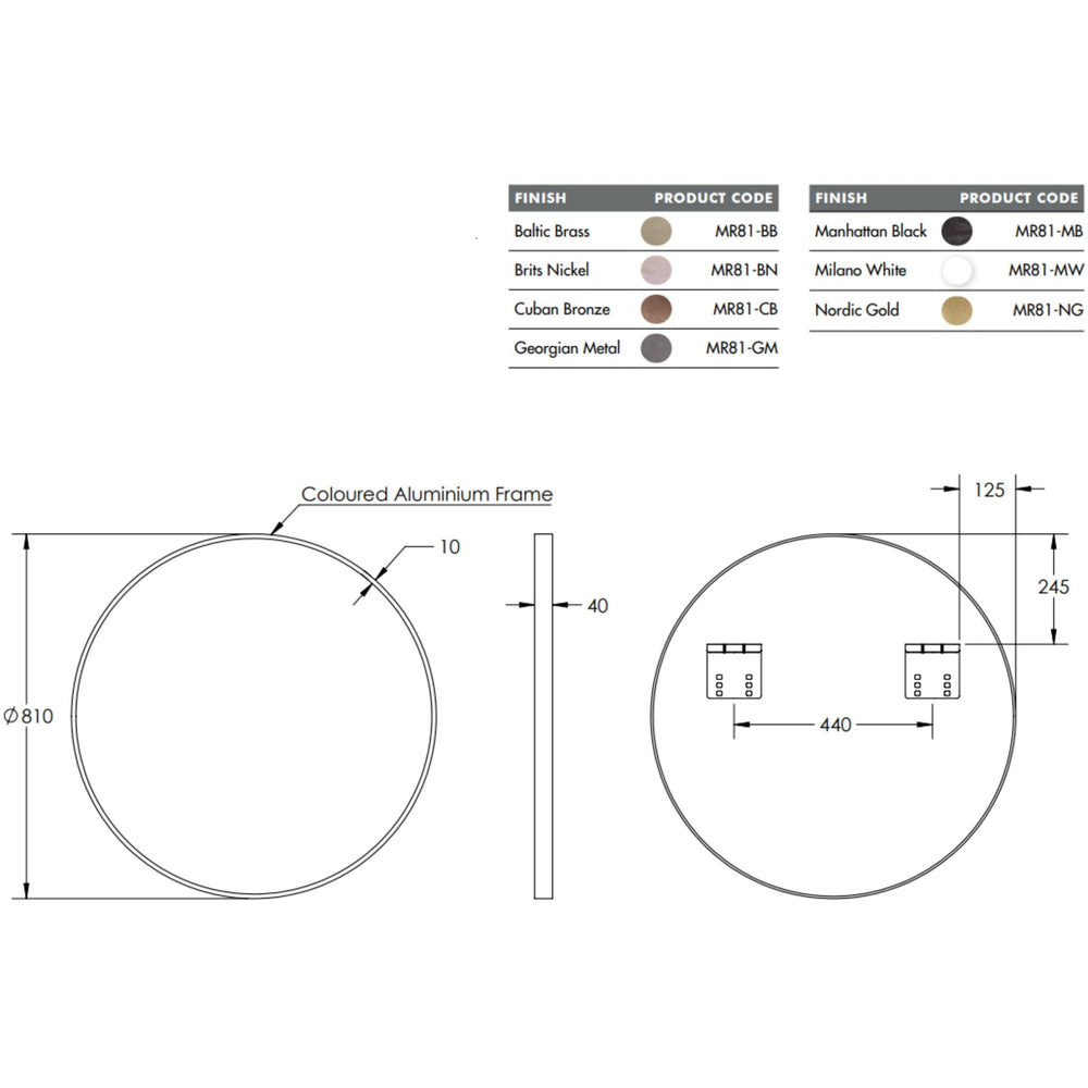 REMER MODERN ROUND FRAMED MIRROR CUSTOM COLOURS 810X810MM