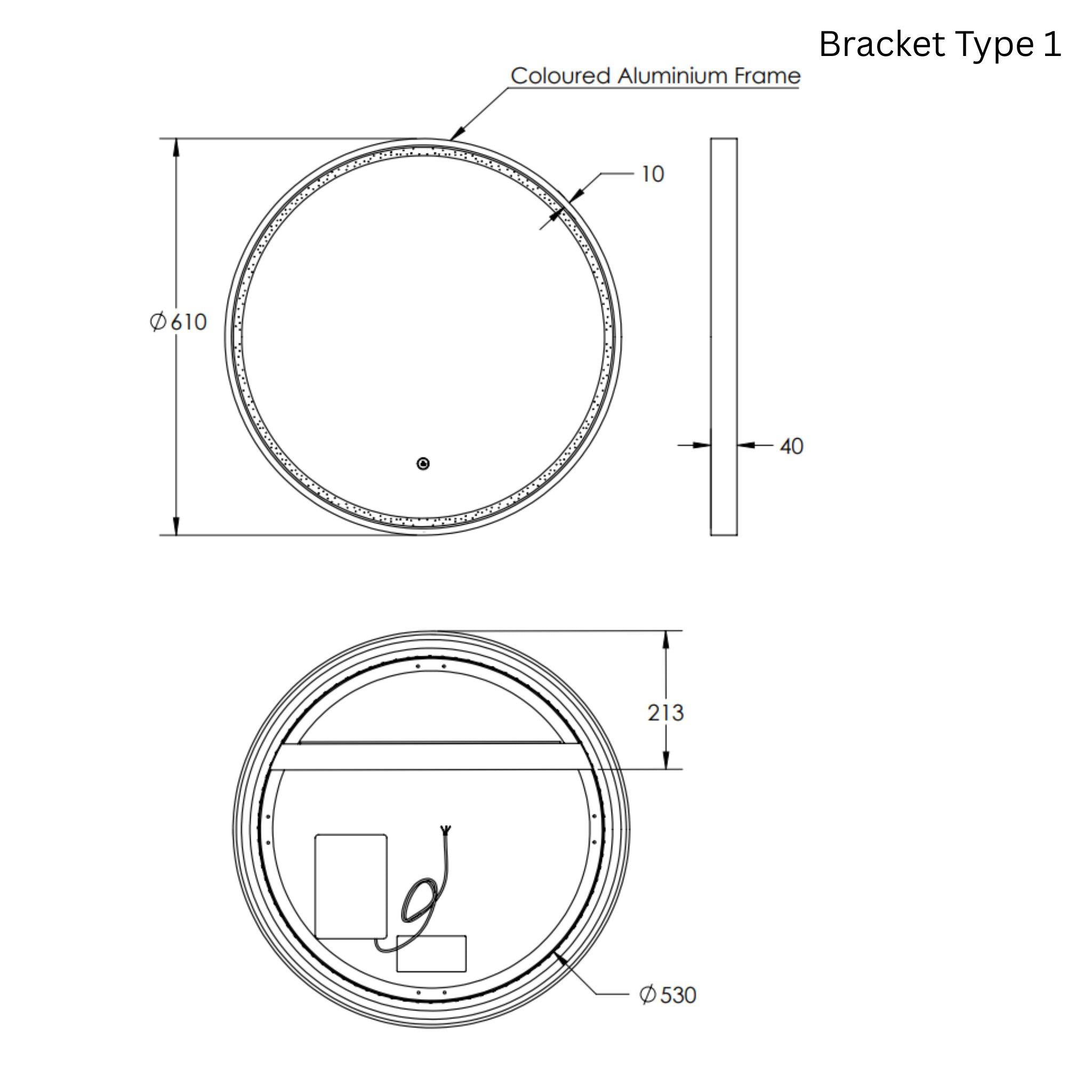 REMER SPHERE FRAMED LED MIRROR CUSTOM COLOURS 600X600MM