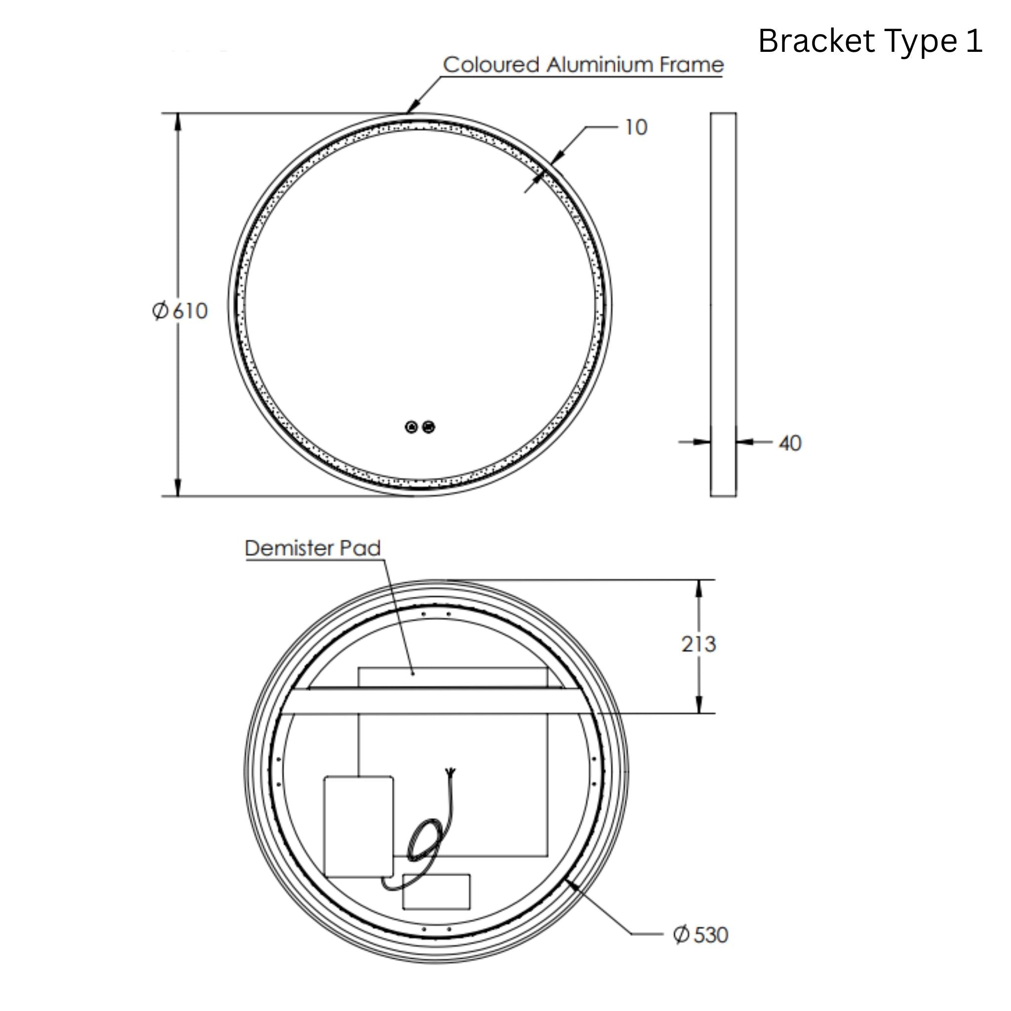 REMER SPHERE FRAMED LED MIRROR WITH DEMISTER CUSTOM COLOURS 600X600MM