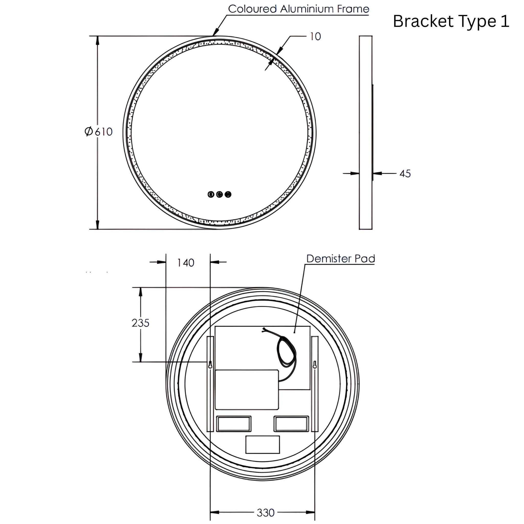 REMER SPHERE FRAMED LED MIRROR W/ DEMISTER, BLUETOOTH SPEAKERS & PORTABLE MAGNIFIER CUSTOM COLOURS 600X600MM
