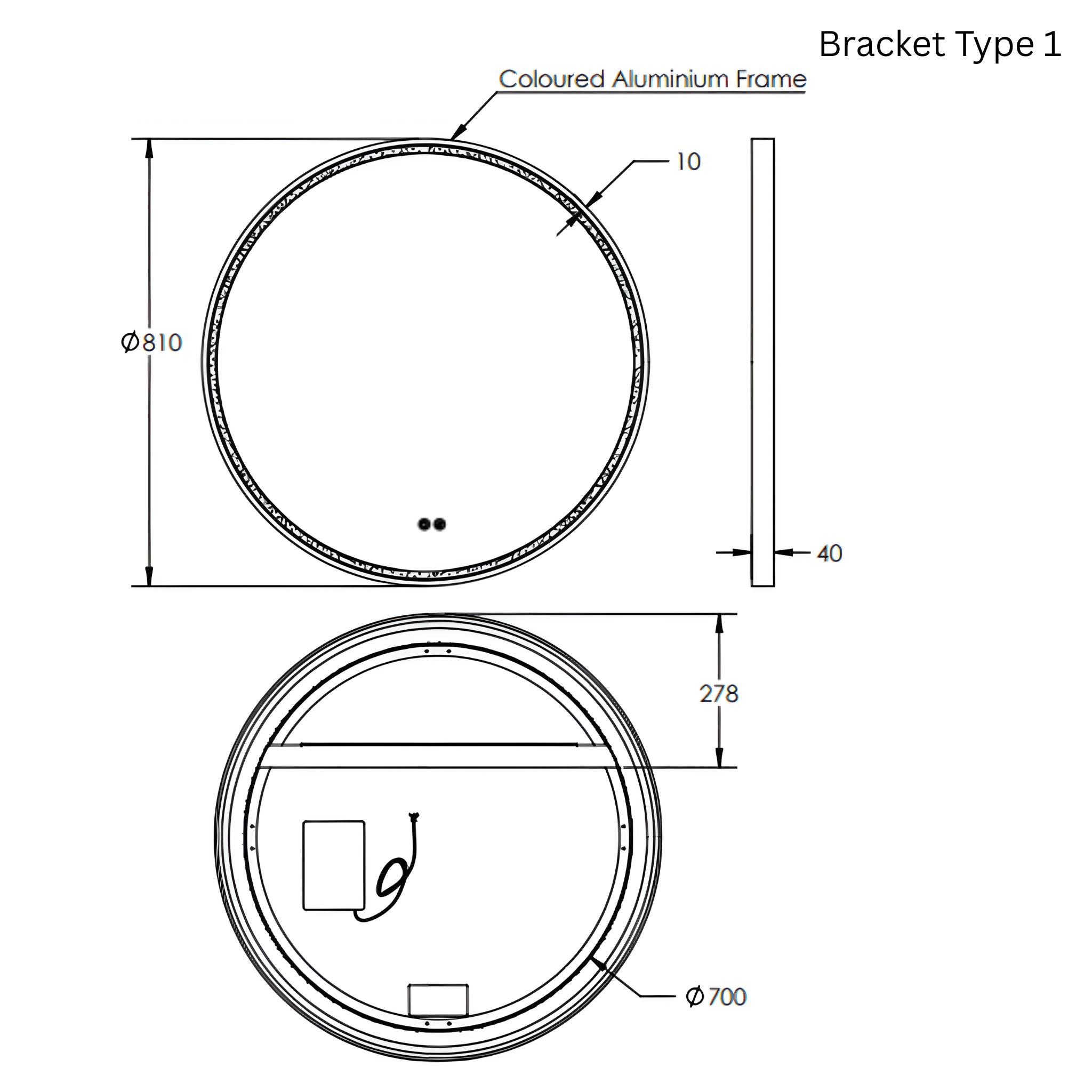 REMER SPHERE FRAMED LED MIRROR WITH DEMISTER CUSTOM COLOURS 800X800MM